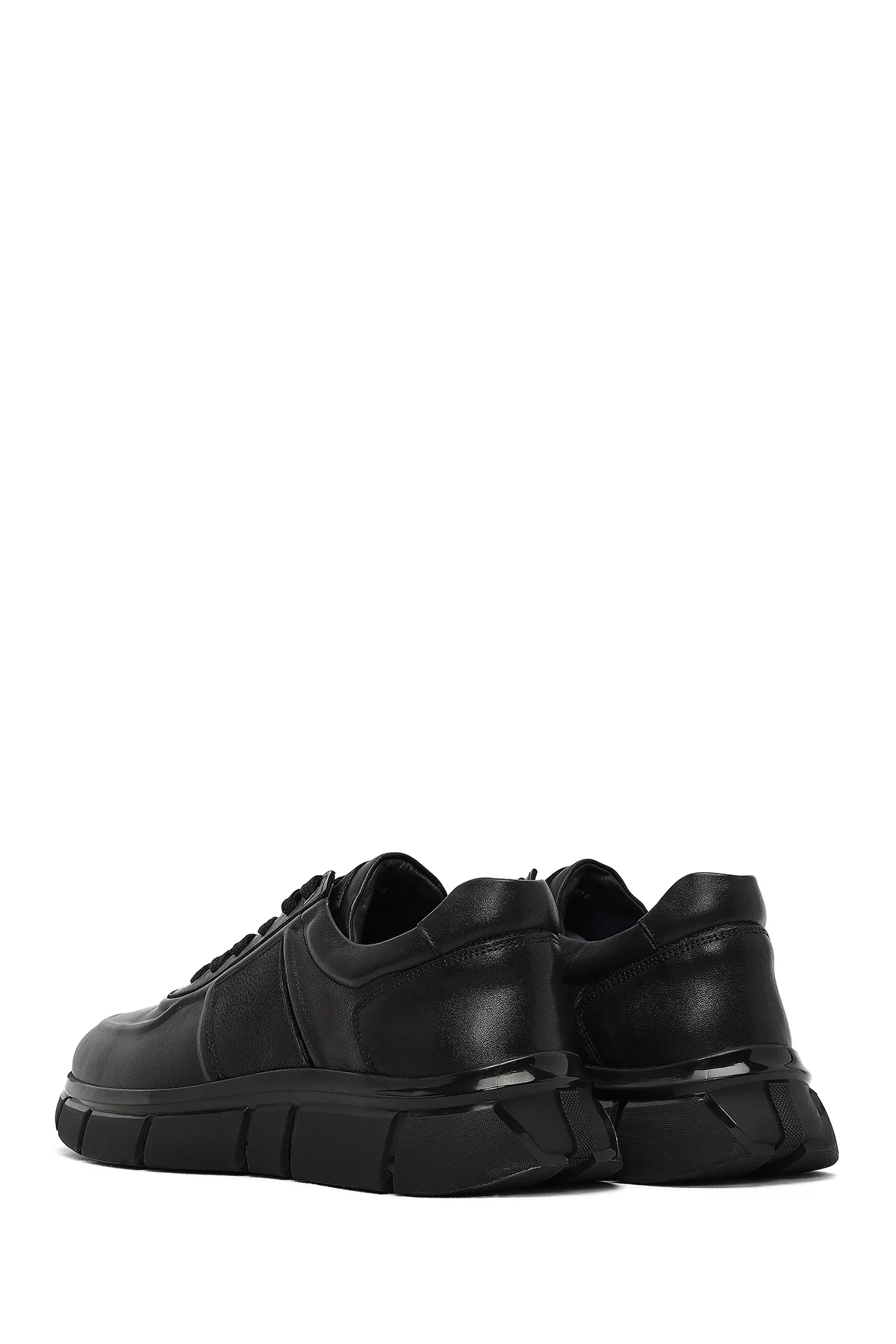 Erkek Siyah Bağcıklı Kalın Tabanlı Deri Sneaker - Image 5