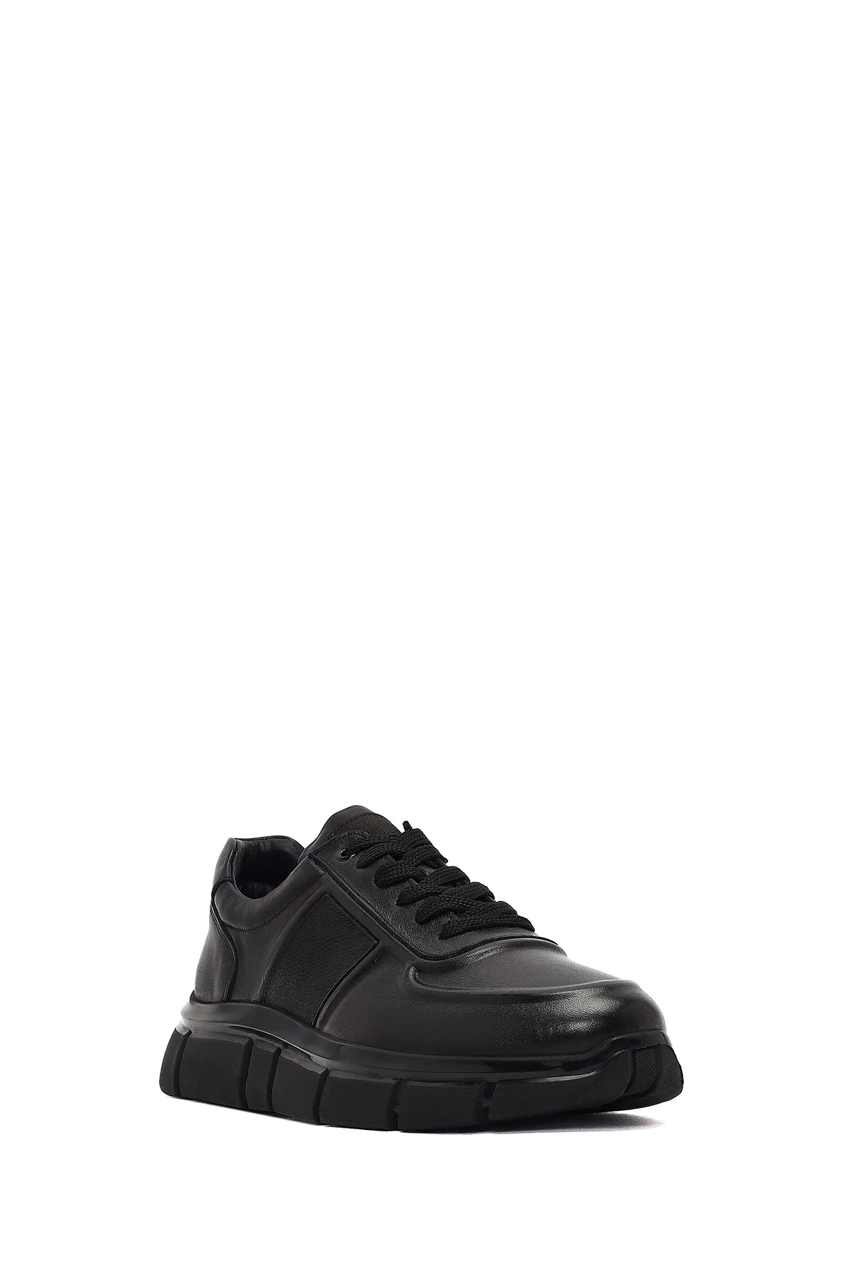 Erkek Siyah Bağcıklı Kalın Tabanlı Deri Sneaker - Image 6