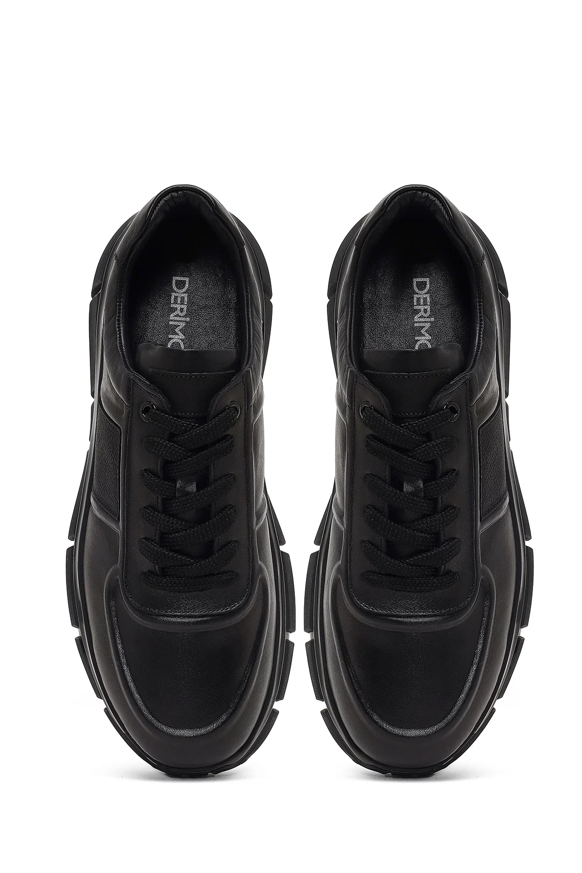 Erkek Siyah Bağcıklı Kalın Tabanlı Deri Sneaker - Image 7