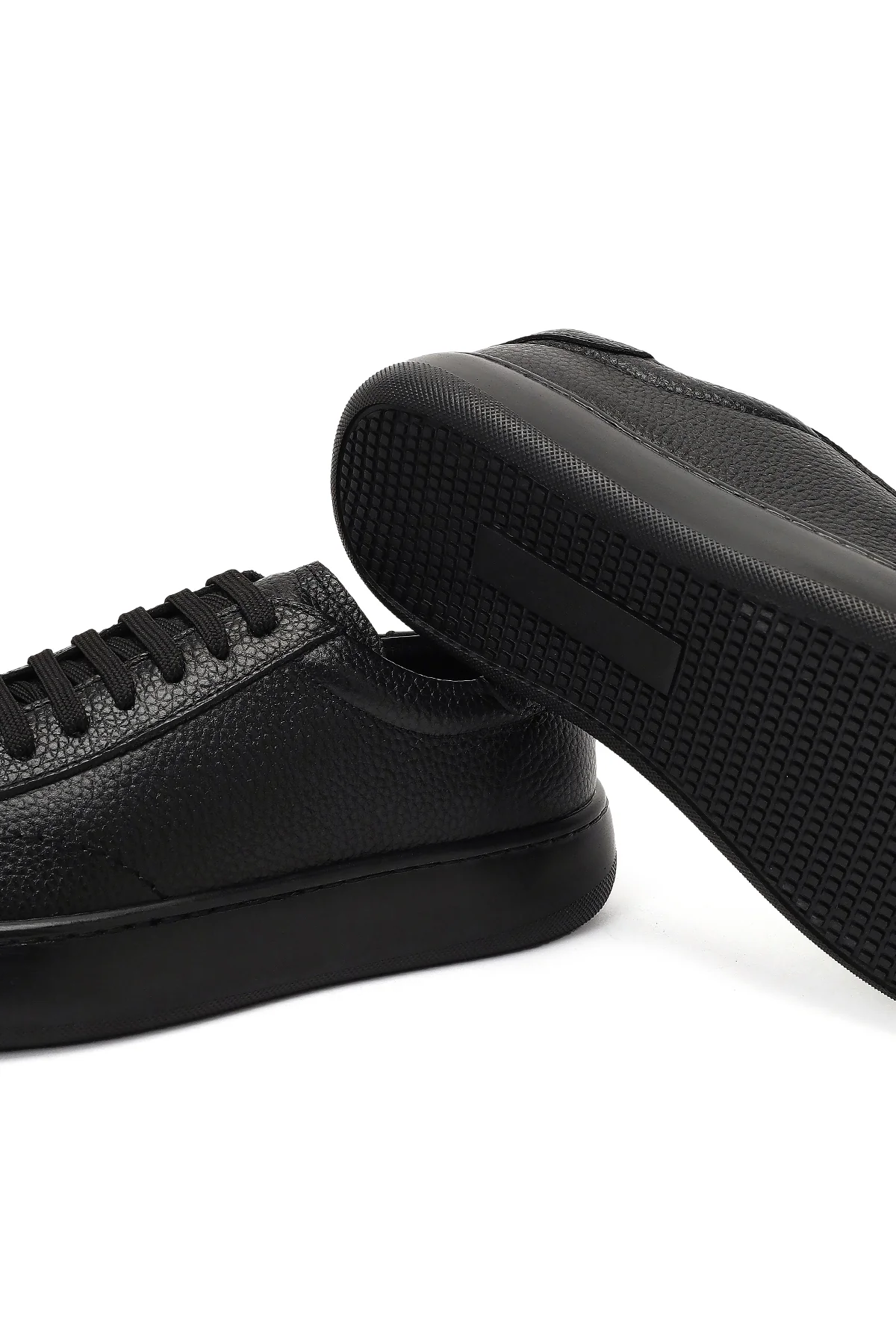 Erkek Siyah Bağcıklı Kalın Tabanlı Deri Sneaker - Image 10