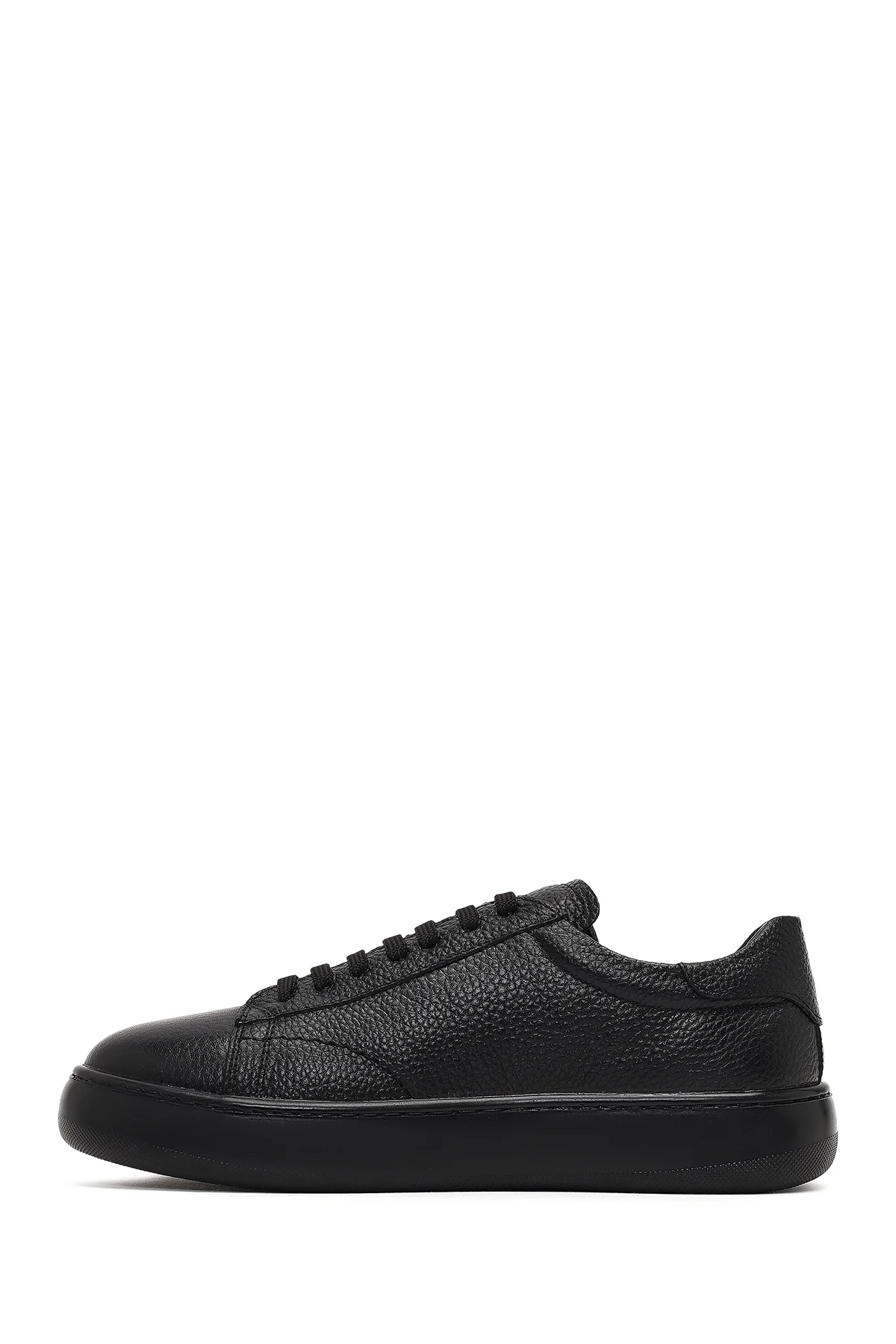 Erkek Siyah Bağcıklı Kalın Tabanlı Deri Sneaker - Image 2