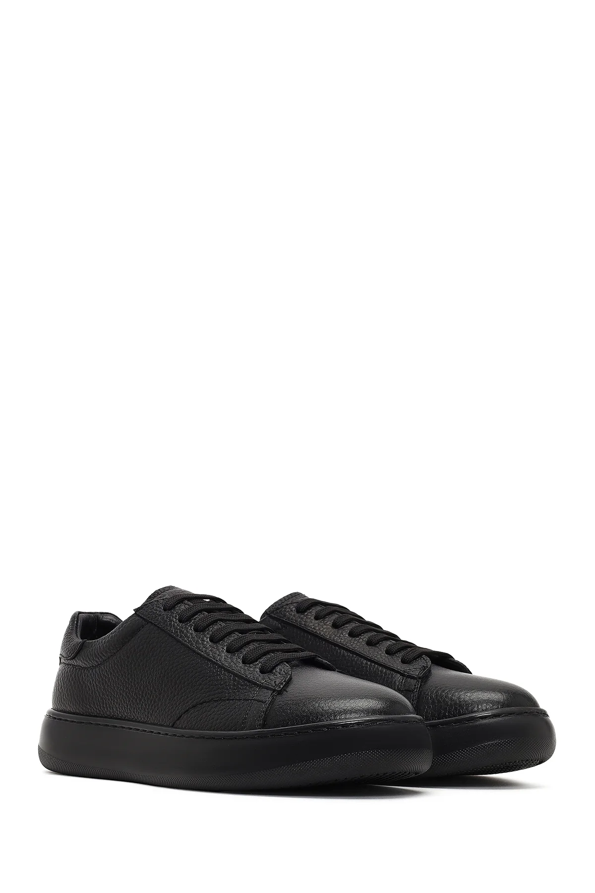 Erkek Siyah Bağcıklı Kalın Tabanlı Deri Sneaker - Image 3