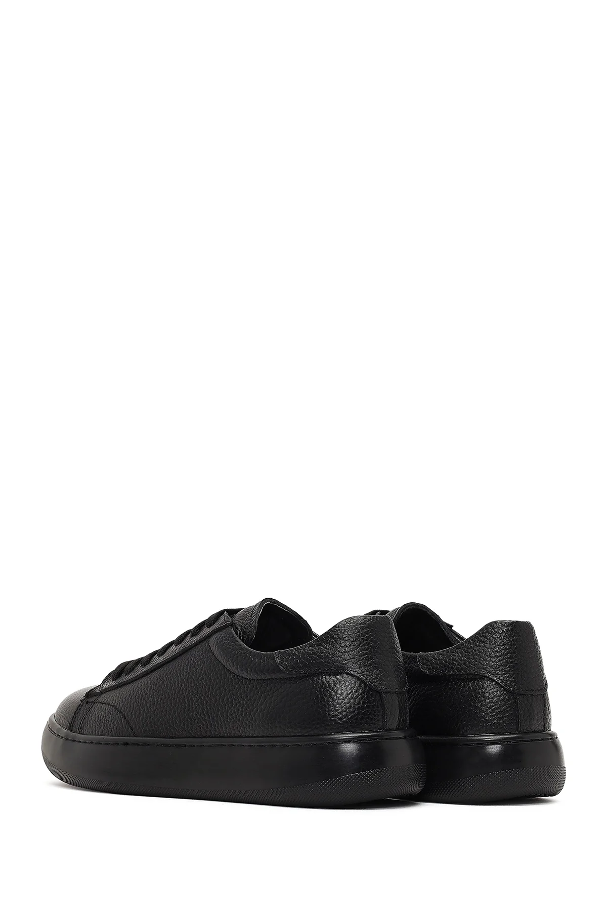 Erkek Siyah Bağcıklı Kalın Tabanlı Deri Sneaker - Image 5