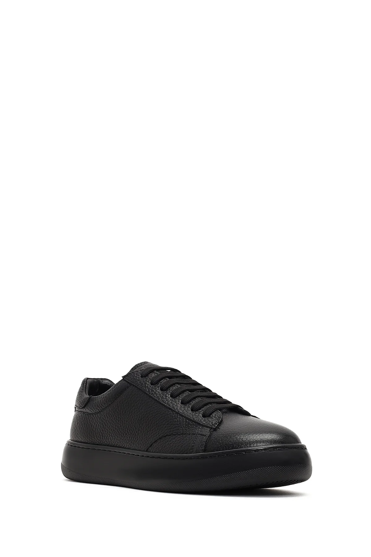 Erkek Siyah Bağcıklı Kalın Tabanlı Deri Sneaker - Image 6