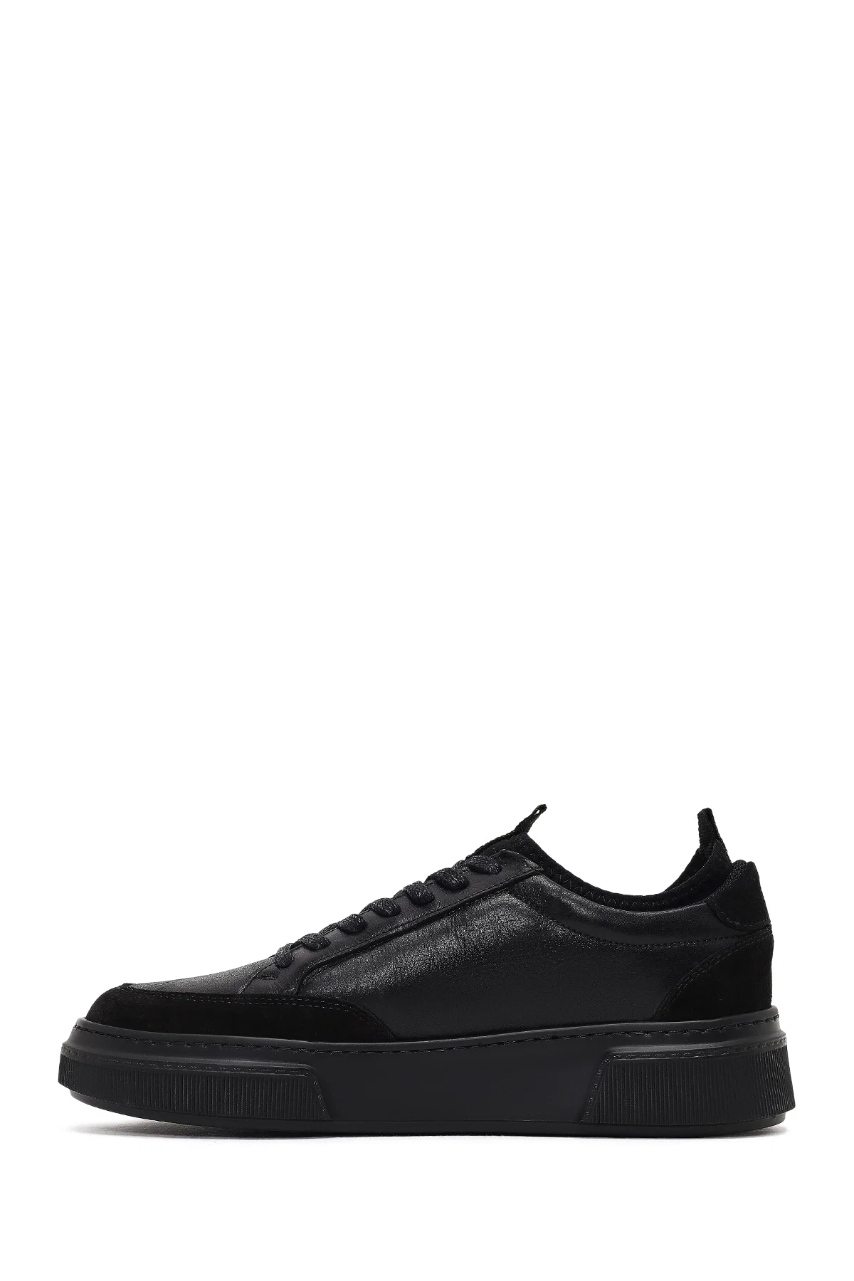 Erkek Siyah Bağcıklı Kalın Tabanlı Deri Sneaker - Image 2