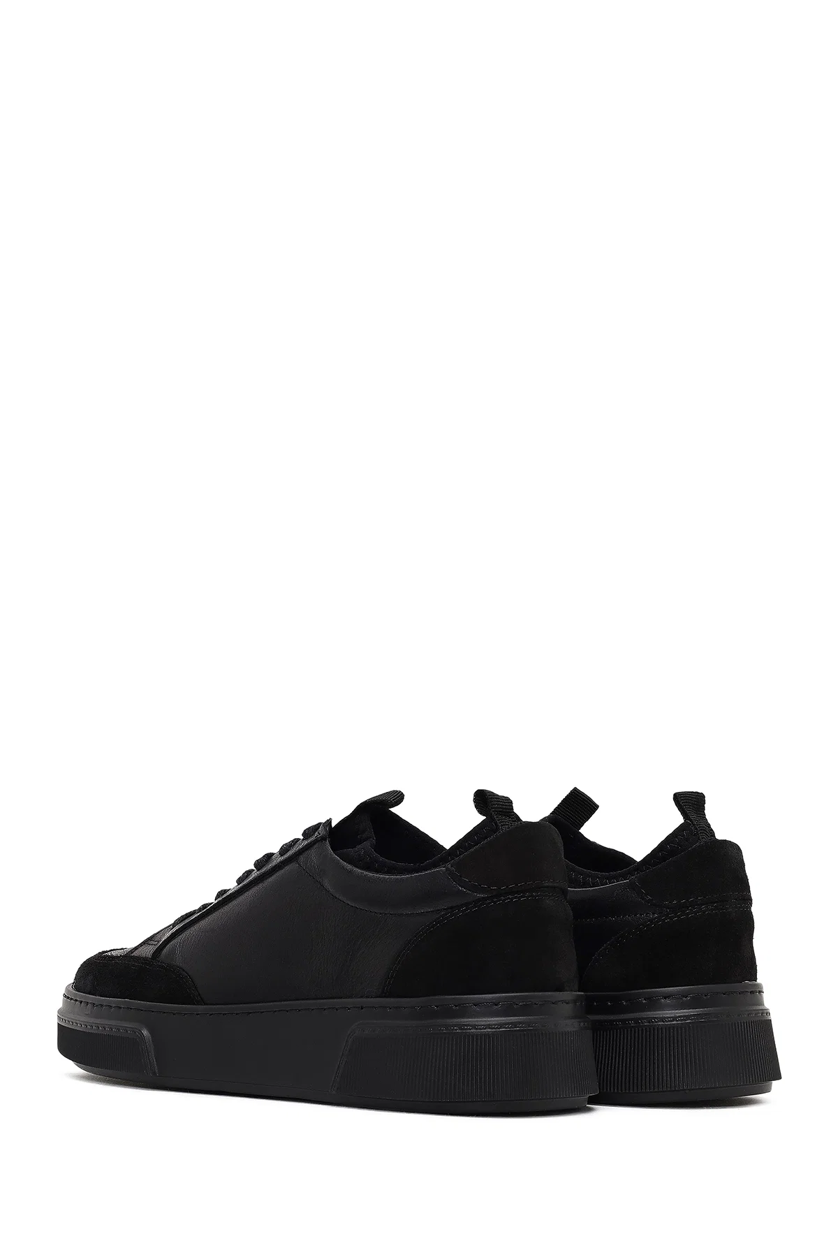 Erkek Siyah Bağcıklı Kalın Tabanlı Deri Sneaker - Image 5