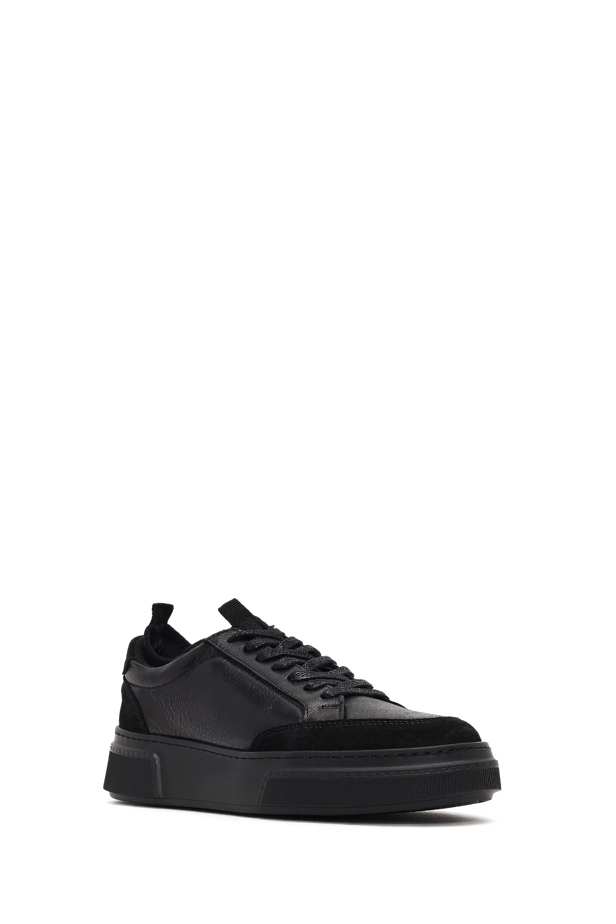 Erkek Siyah Bağcıklı Kalın Tabanlı Deri Sneaker - Image 6