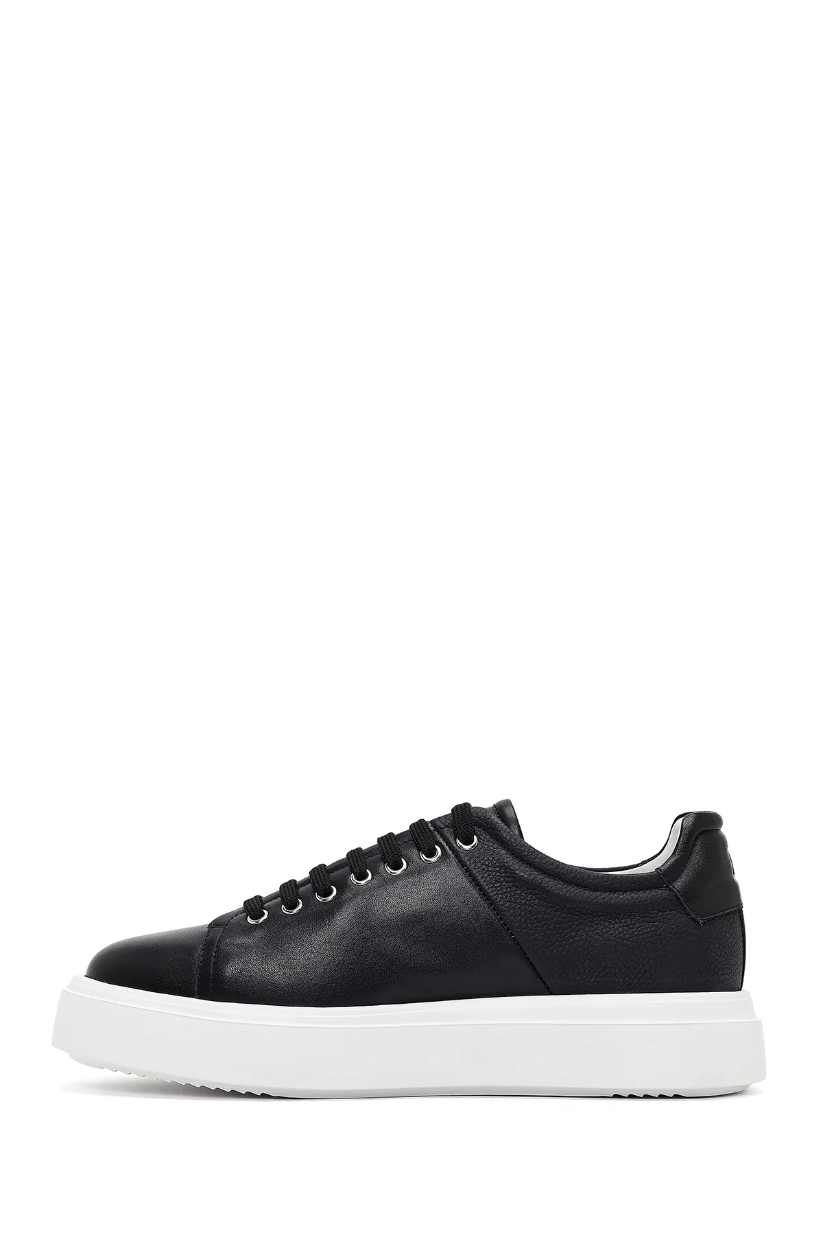 Erkek Siyah Bağcıklı Kalın Tabanlı Deri Sneaker - Image 3