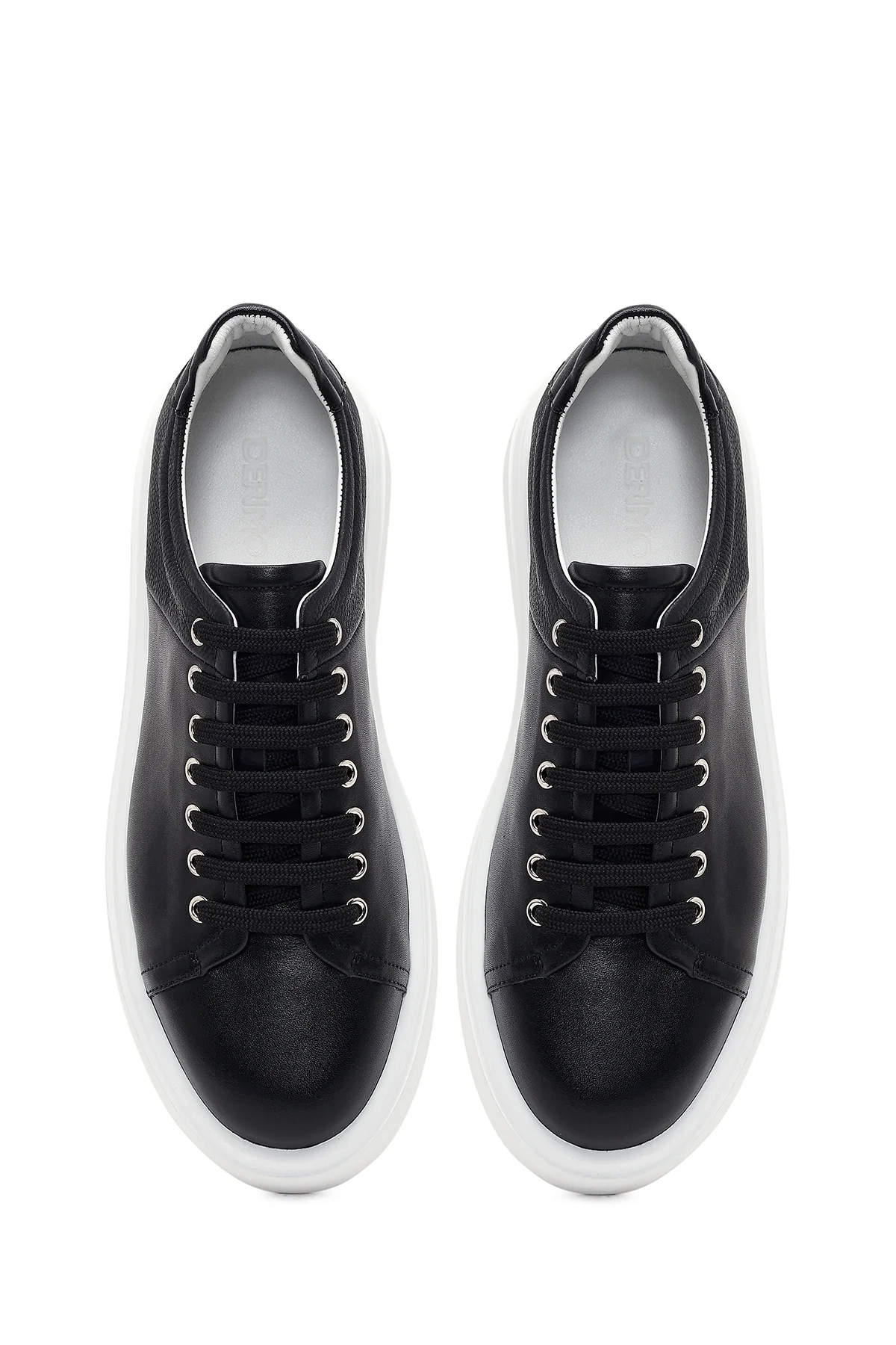 Erkek Siyah Bağcıklı Kalın Tabanlı Deri Sneaker - Image 4