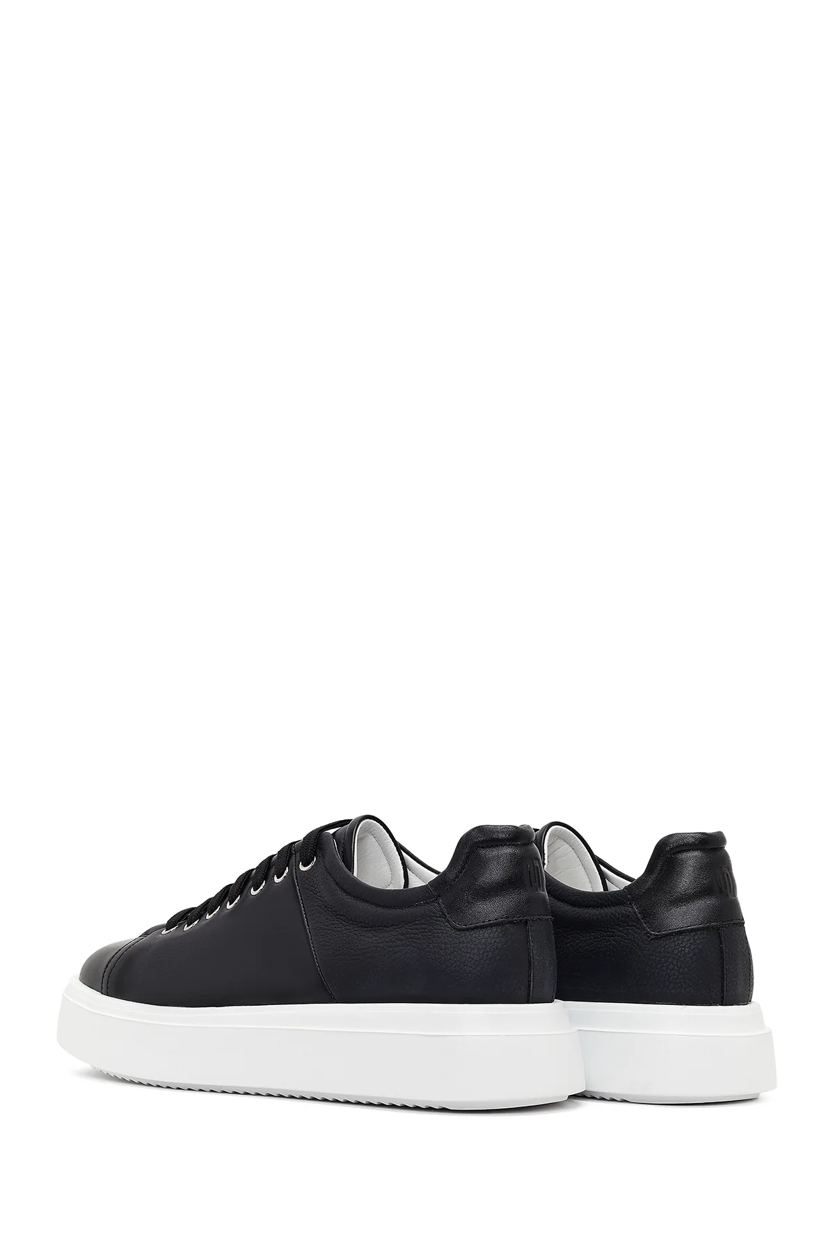 Erkek Siyah Bağcıklı Kalın Tabanlı Deri Sneaker - Image 6
