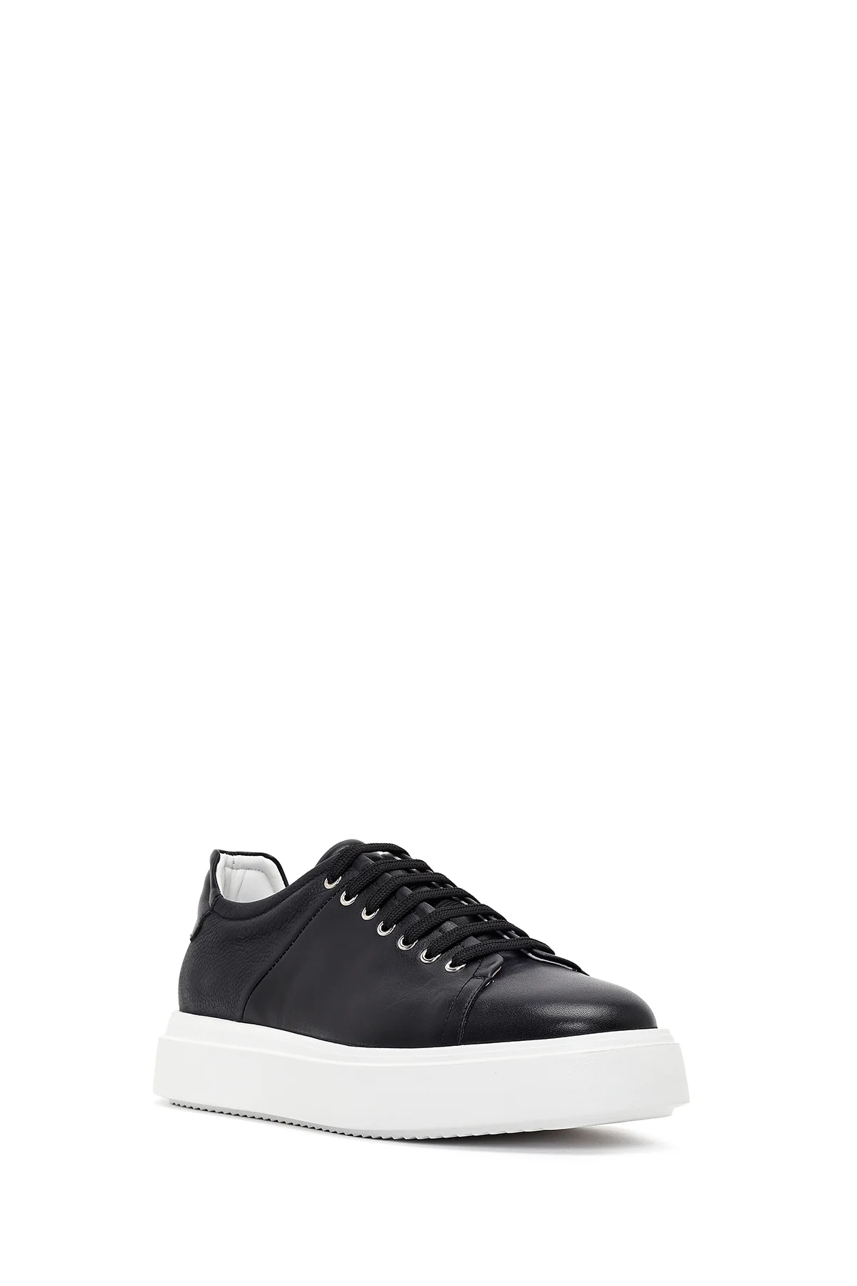 Erkek Siyah Bağcıklı Kalın Tabanlı Deri Sneaker - Image 7