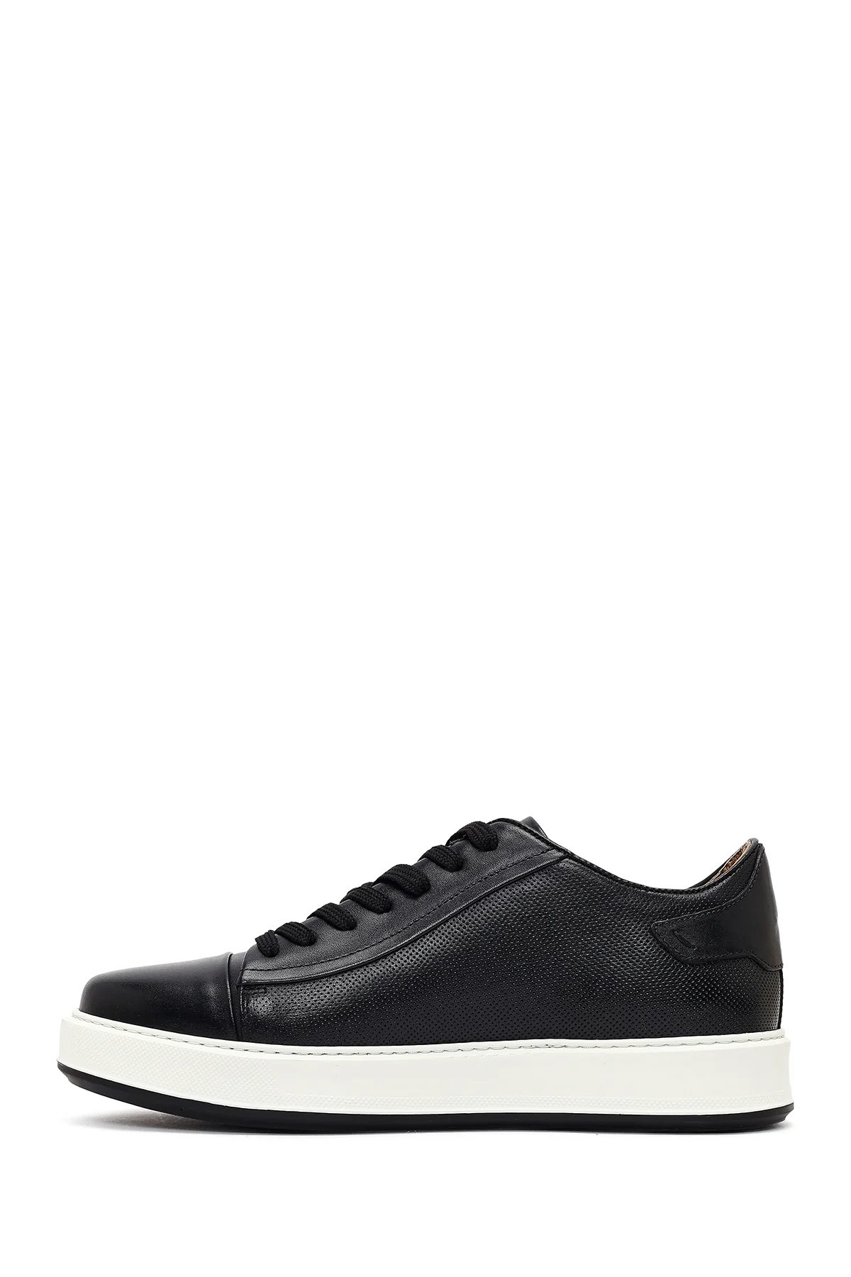 Erkek Siyah Bağcıklı Kalın Tabanlı Deri Sneaker - Image 3