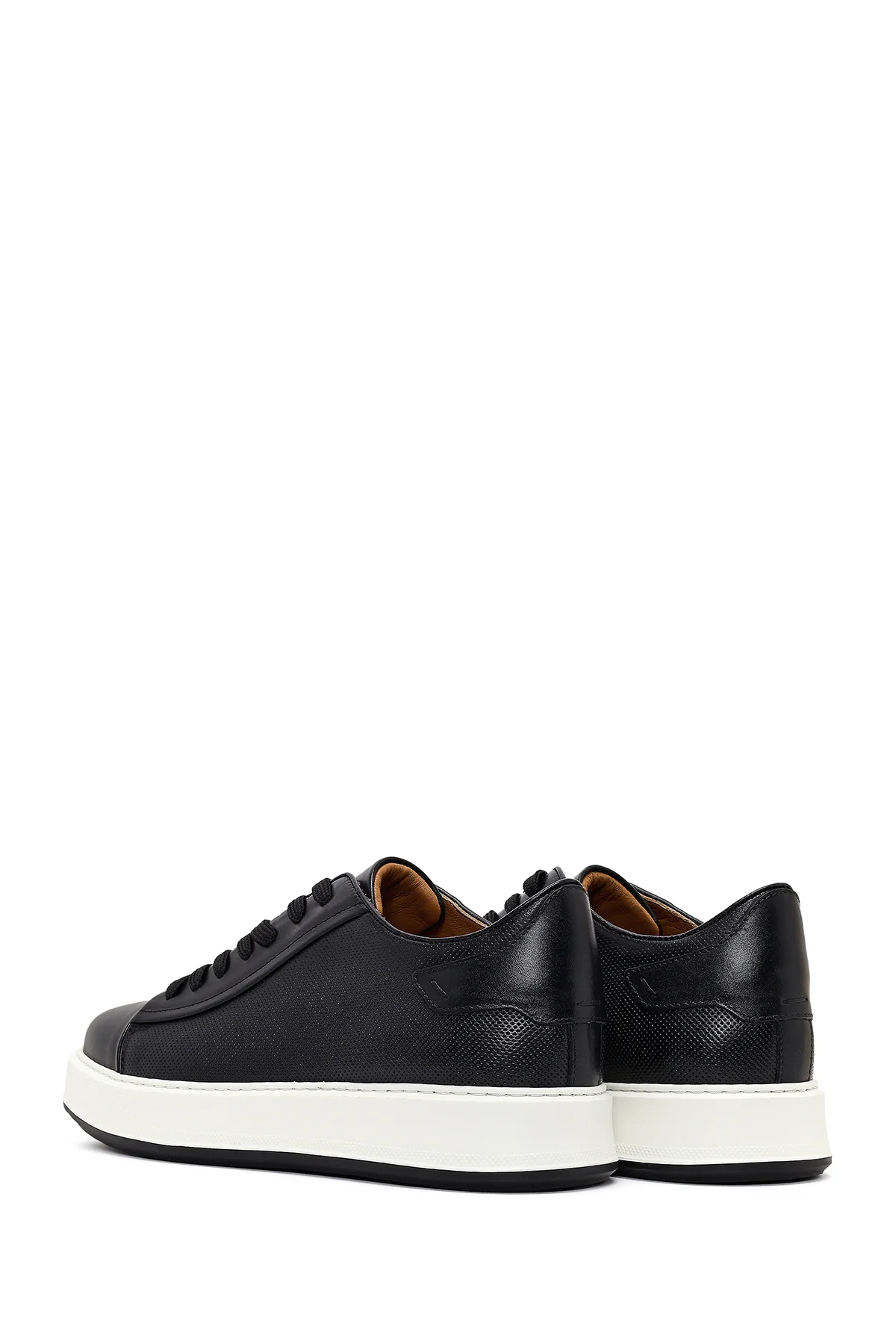 Erkek Siyah Bağcıklı Kalın Tabanlı Deri Sneaker - Image 6