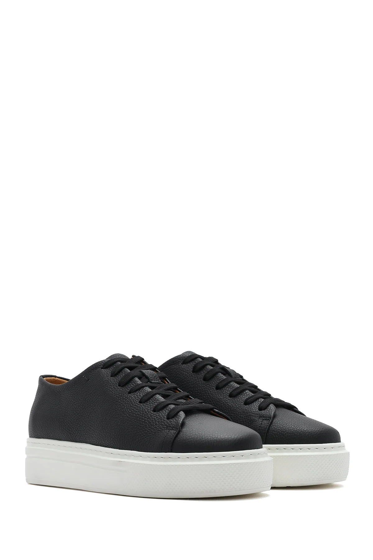 Erkek Siyah Bağcıklı Kalın Tabanlı Deri Sneaker - Image 2