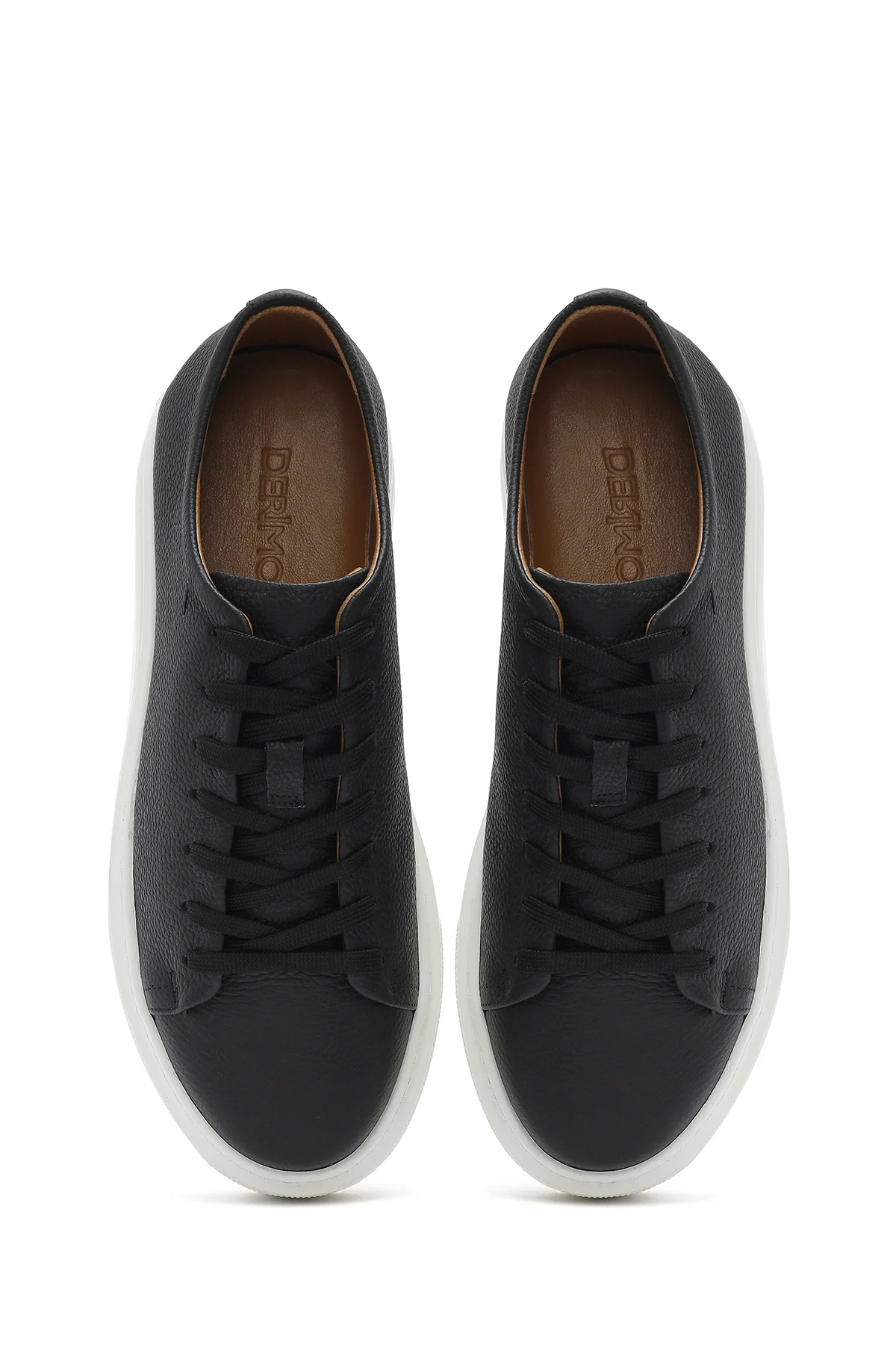 Erkek Siyah Bağcıklı Kalın Tabanlı Deri Sneaker - Image 4