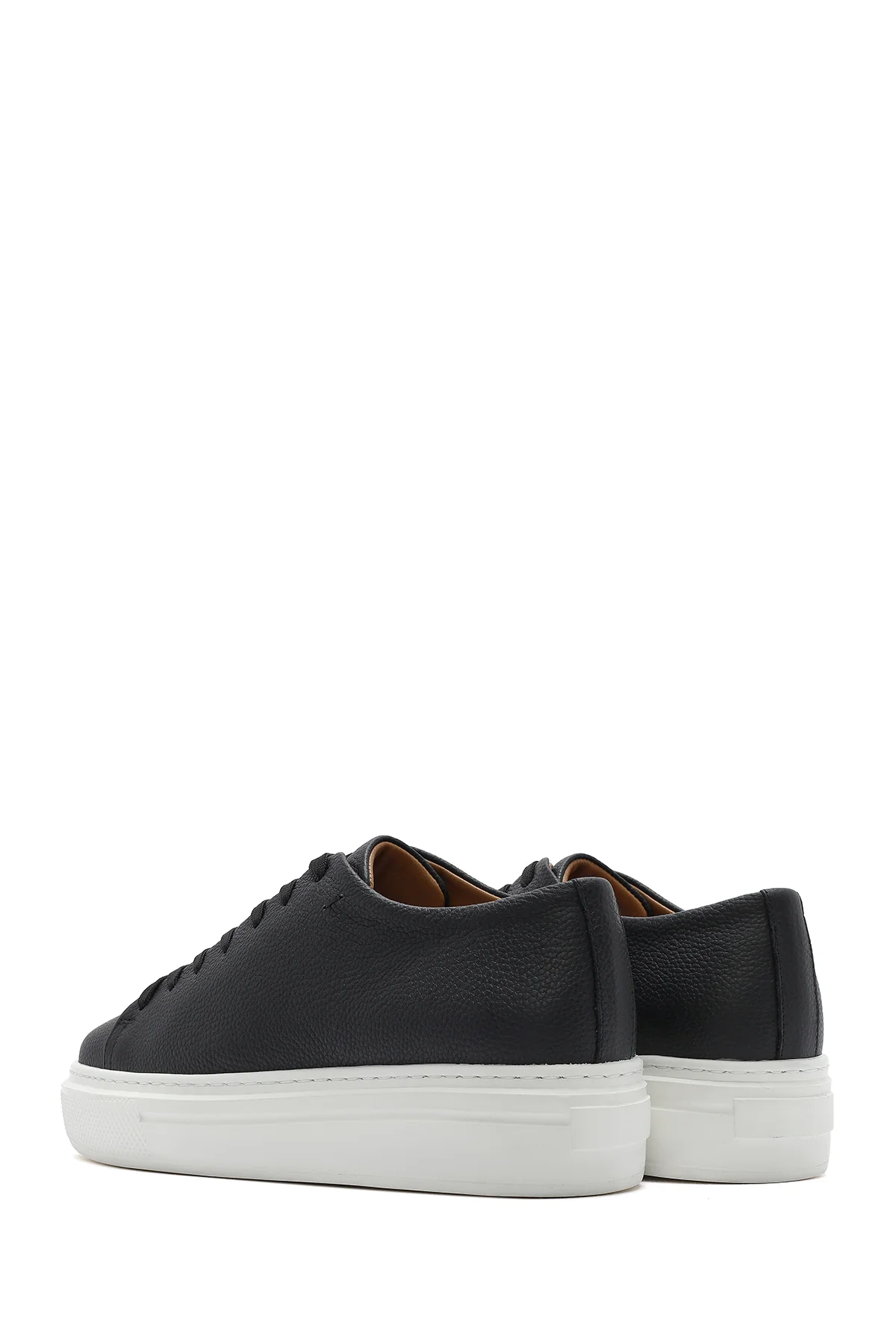 Erkek Siyah Bağcıklı Kalın Tabanlı Deri Sneaker - Image 6