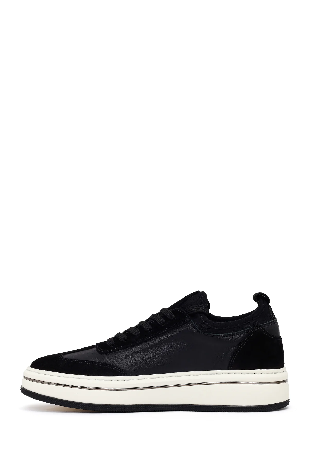 Erkek Siyah Bağcıklı Kalın Tabanlı Deri Sneaker - Image 3