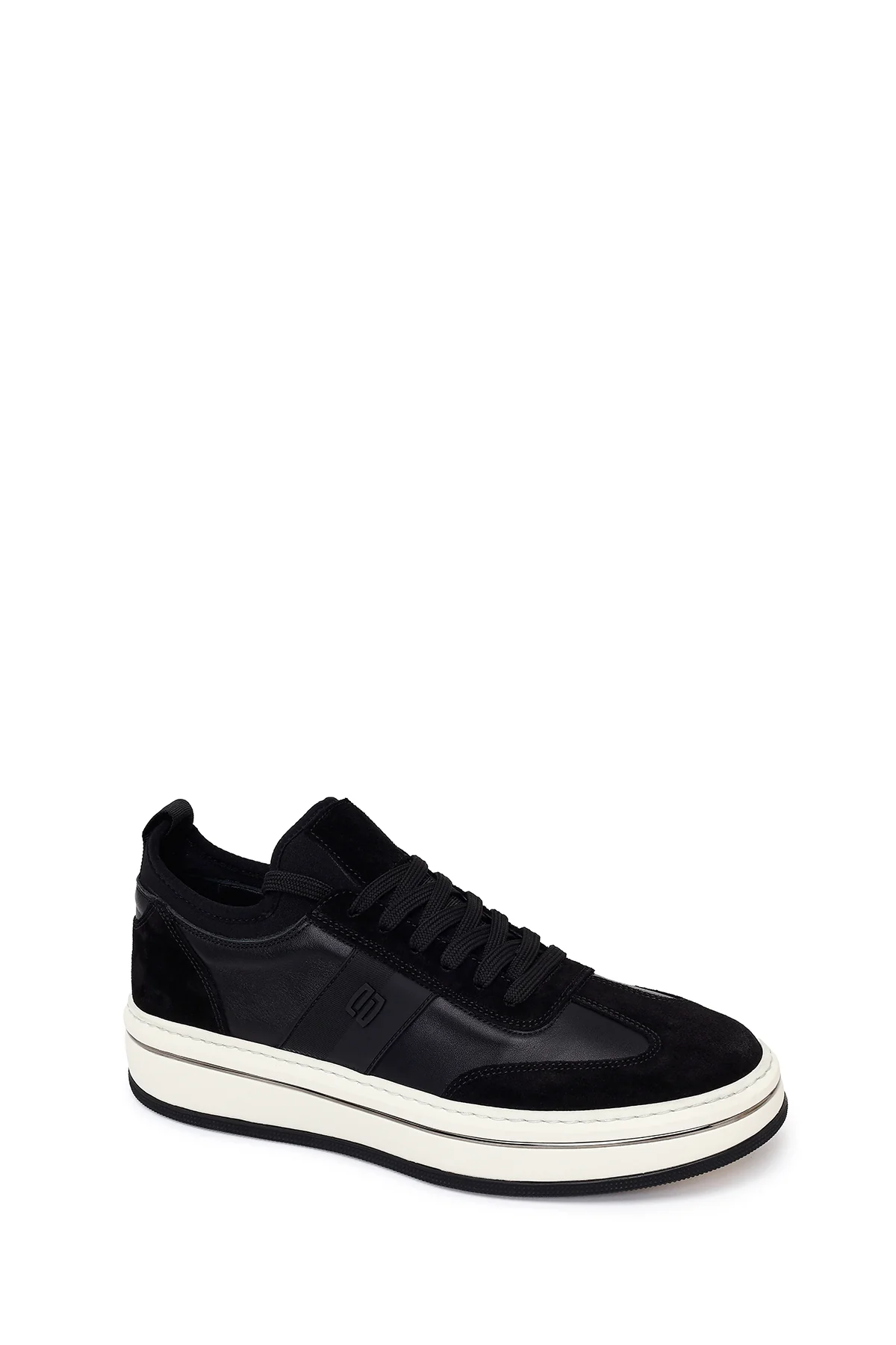 Erkek Siyah Bağcıklı Kalın Tabanlı Deri Sneaker - Image 7