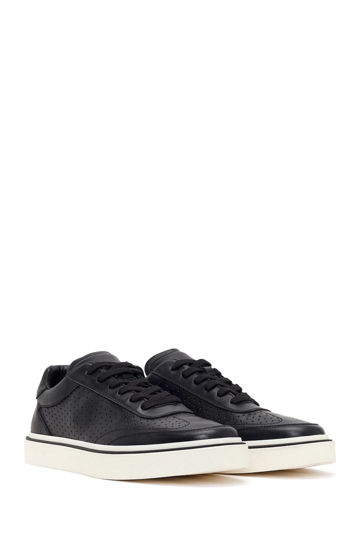 Erkek Siyah Bağcıklı Kalın Tabanlı Deri Sneaker - Image 2