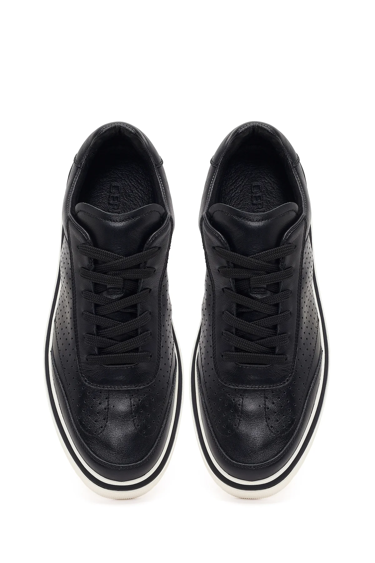 Erkek Siyah Bağcıklı Kalın Tabanlı Deri Sneaker - Image 4