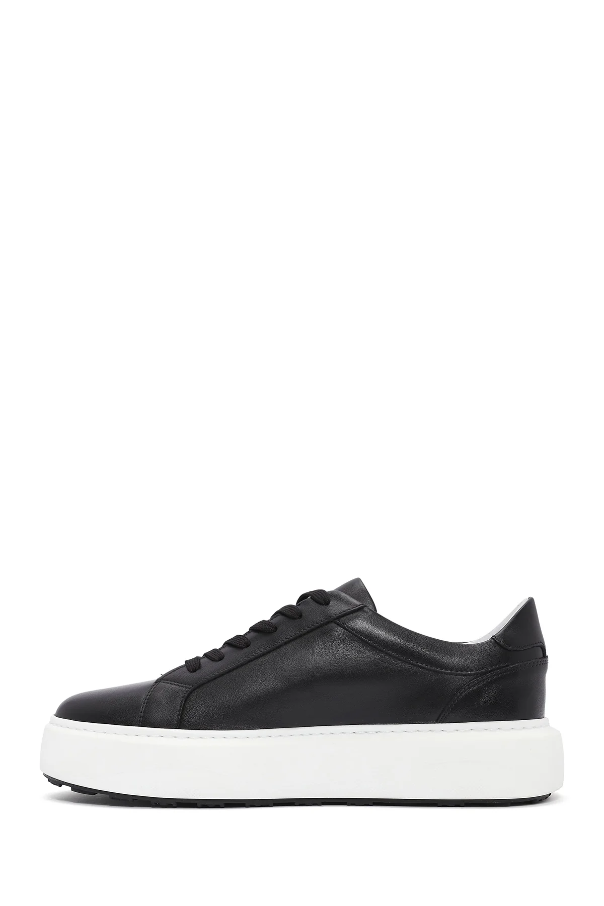 Erkek Siyah Bağcıklı Kalın Tabanlı Deri Sneaker - Image 3
