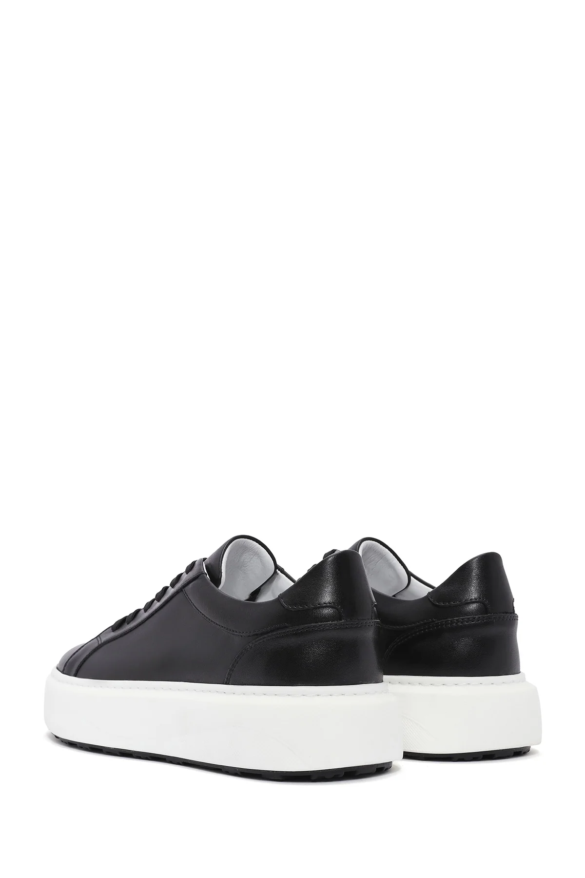 Erkek Siyah Bağcıklı Kalın Tabanlı Deri Sneaker - Image 6