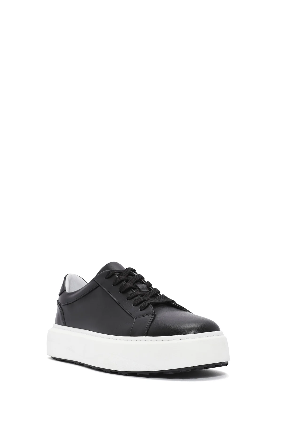 Erkek Siyah Bağcıklı Kalın Tabanlı Deri Sneaker - Image 7