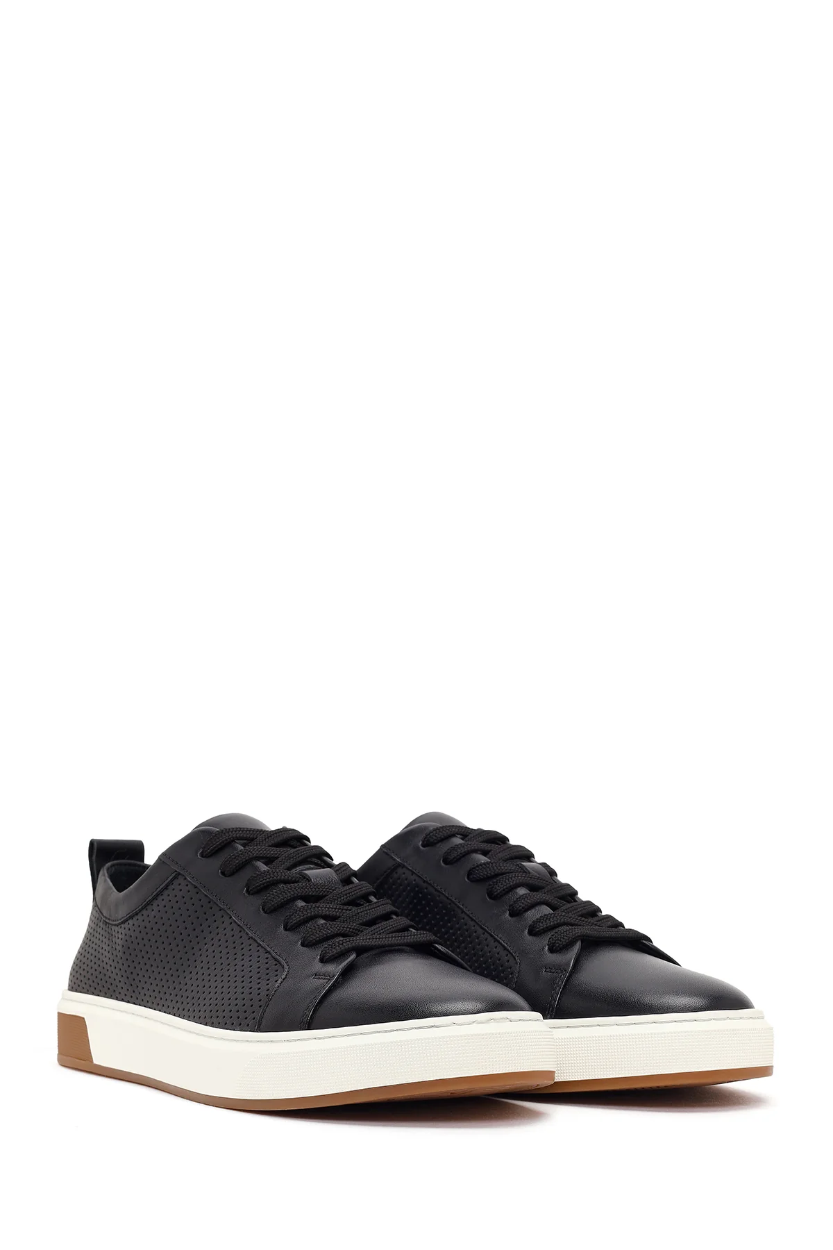 Erkek Siyah Bağcıklı Kalın Tabanlı Deri Sneaker - Image 2