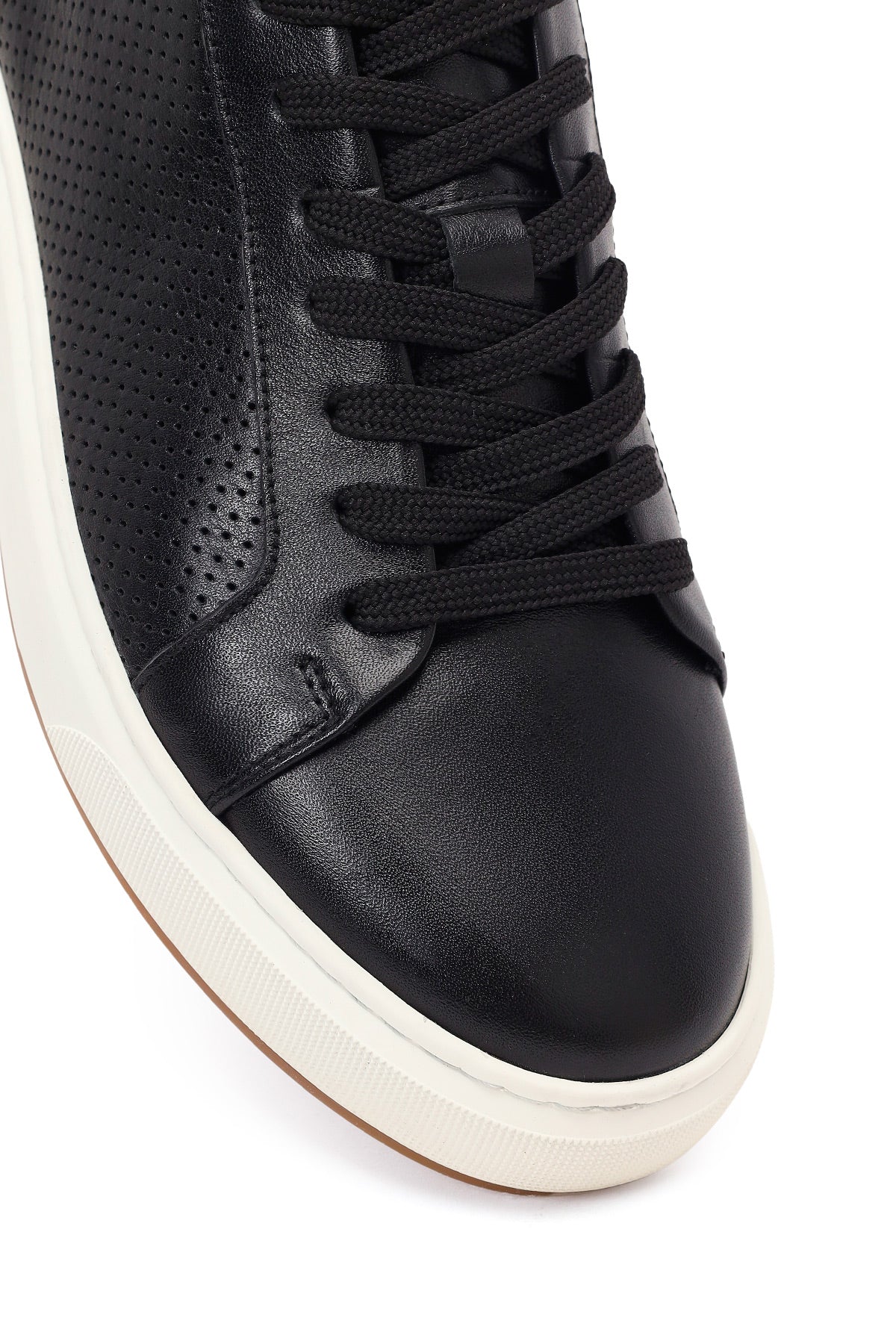 Erkek Siyah Bağcıklı Kalın Tabanlı Deri Sneaker - Image 9