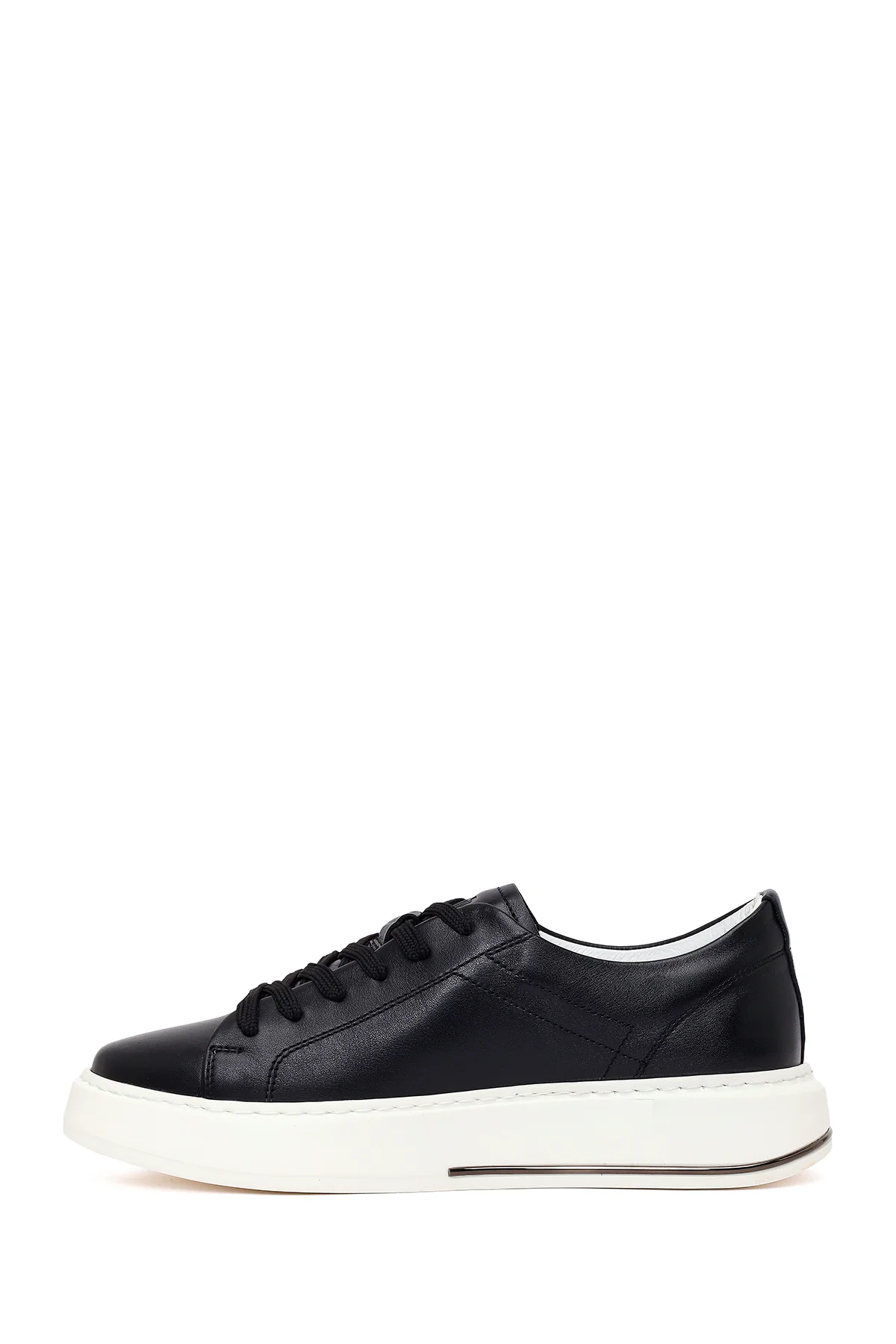 Erkek Siyah Bağcıklı Kalın Tabanlı Deri Sneaker - Image 3