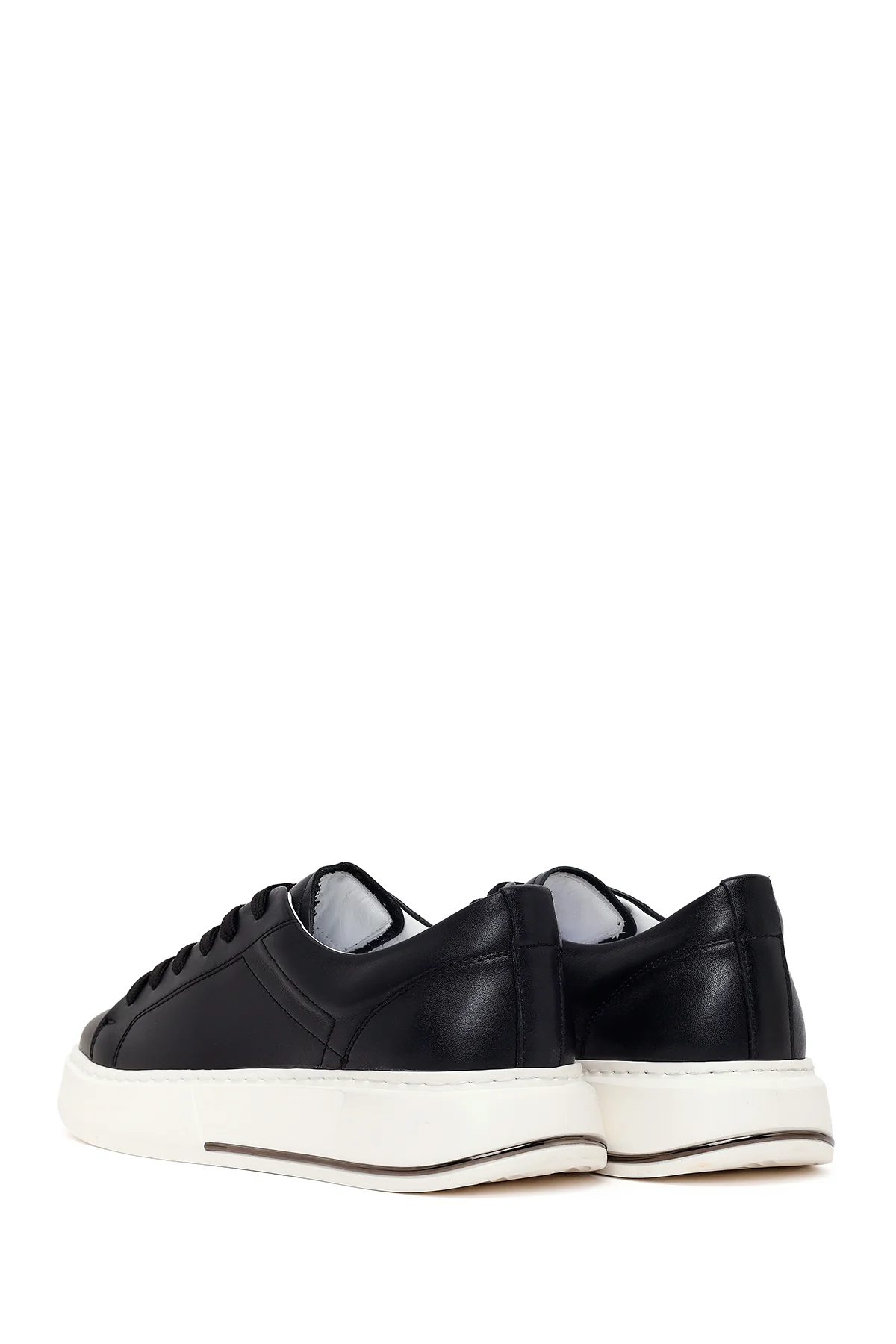 Erkek Siyah Bağcıklı Kalın Tabanlı Deri Sneaker - Image 6