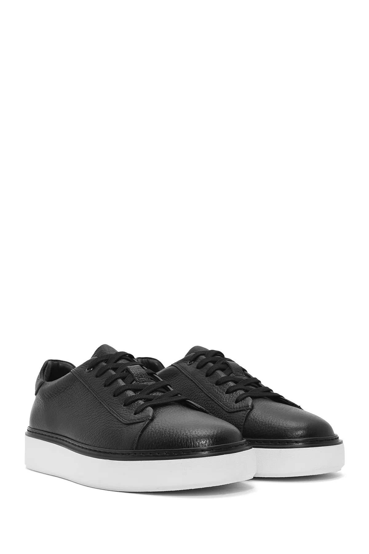 Erkek Siyah Bağcıklı Kalın Tabanlı Deri Sneaker - Image 2