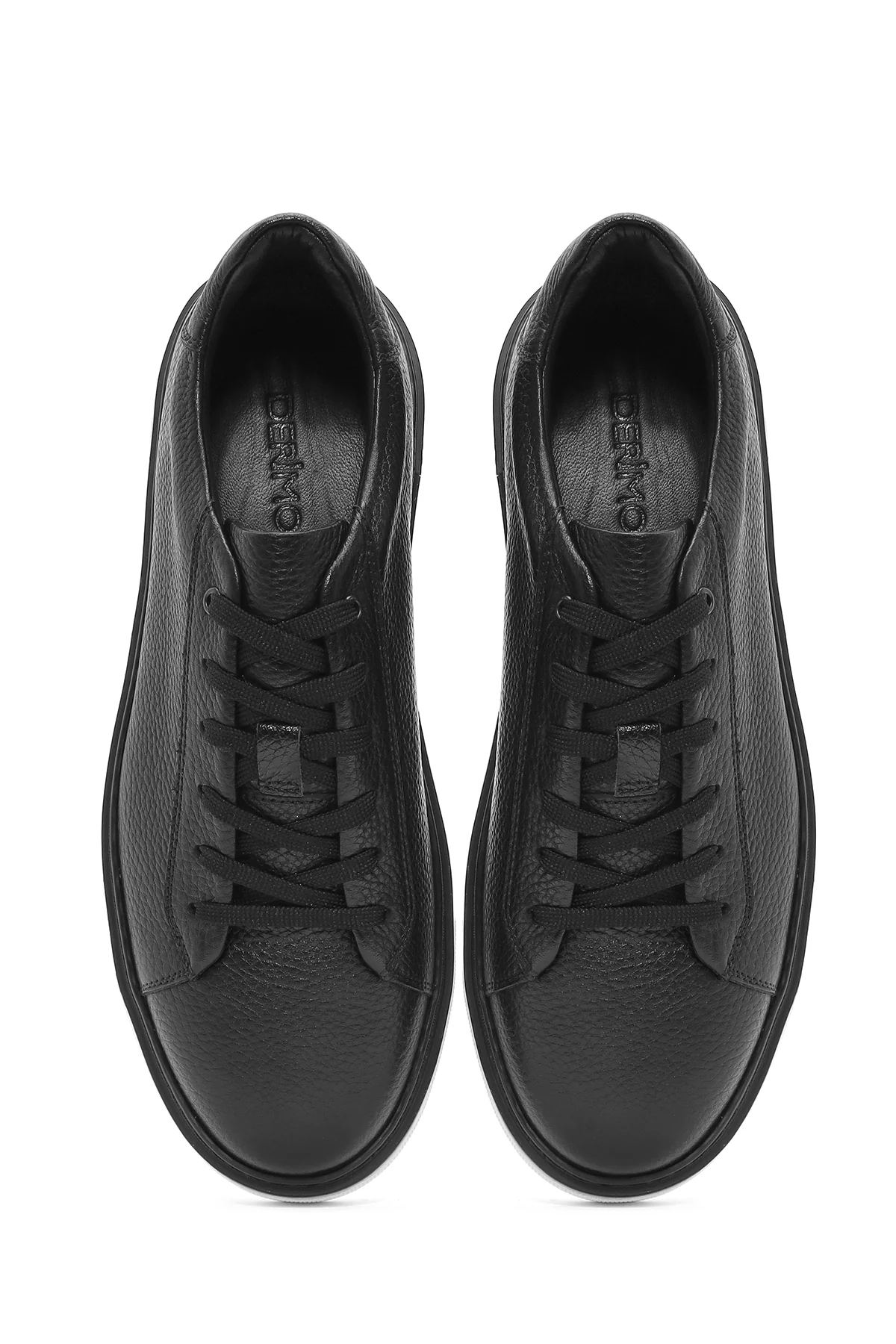 Erkek Siyah Bağcıklı Kalın Tabanlı Deri Sneaker - Image 4