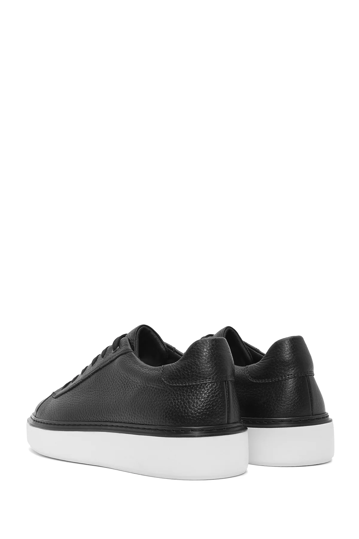 Erkek Siyah Bağcıklı Kalın Tabanlı Deri Sneaker - Image 6