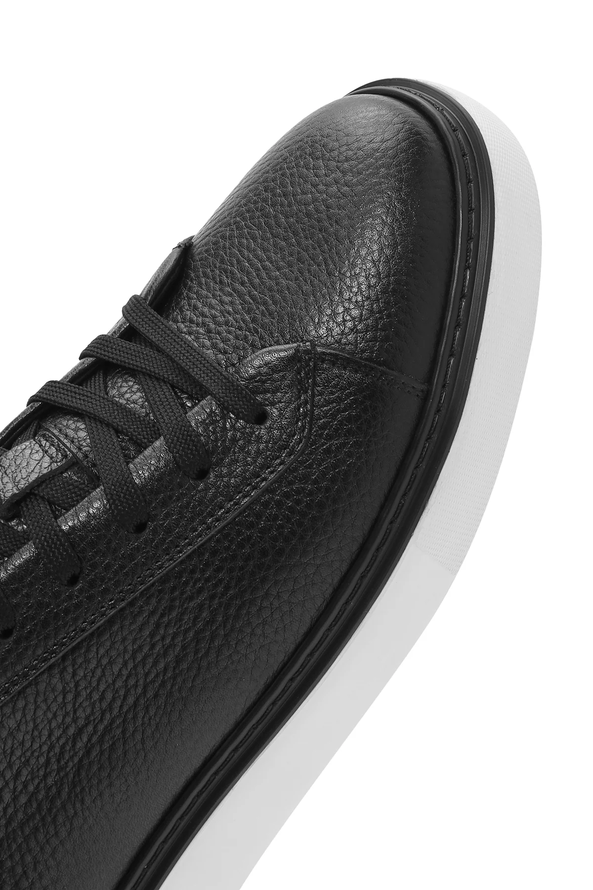 Erkek Siyah Bağcıklı Kalın Tabanlı Deri Sneaker - Image 9