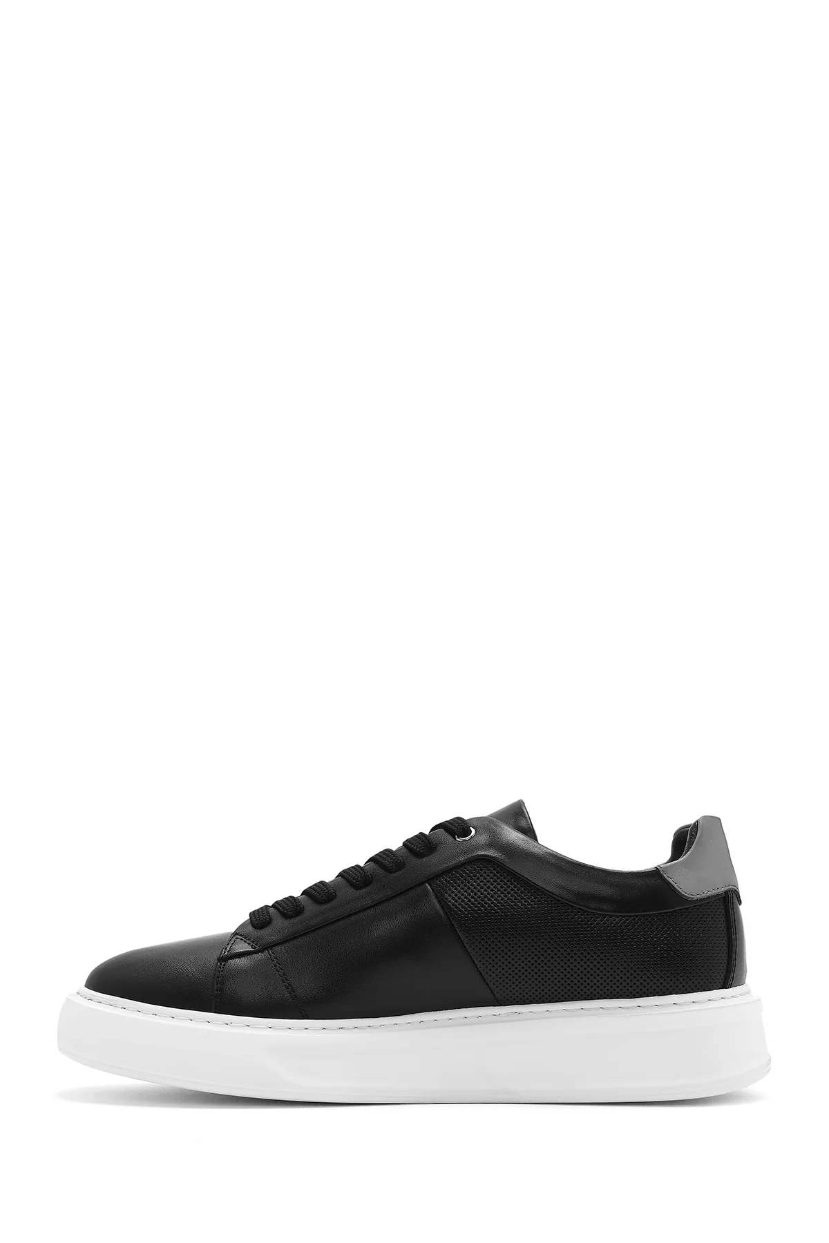 Erkek Siyah Bağcıklı Kalın Tabanlı Deri Sneaker - Image 3