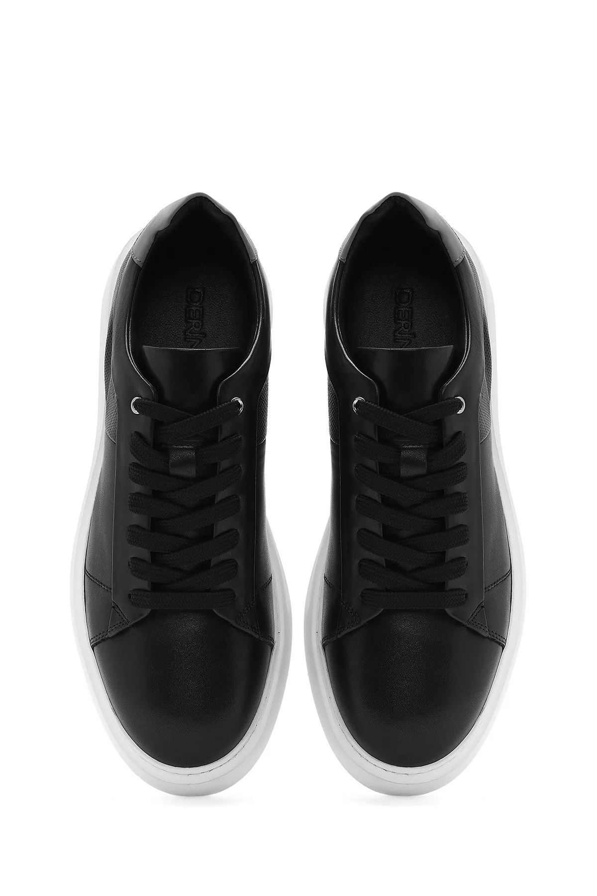 Erkek Siyah Bağcıklı Kalın Tabanlı Deri Sneaker - Image 4