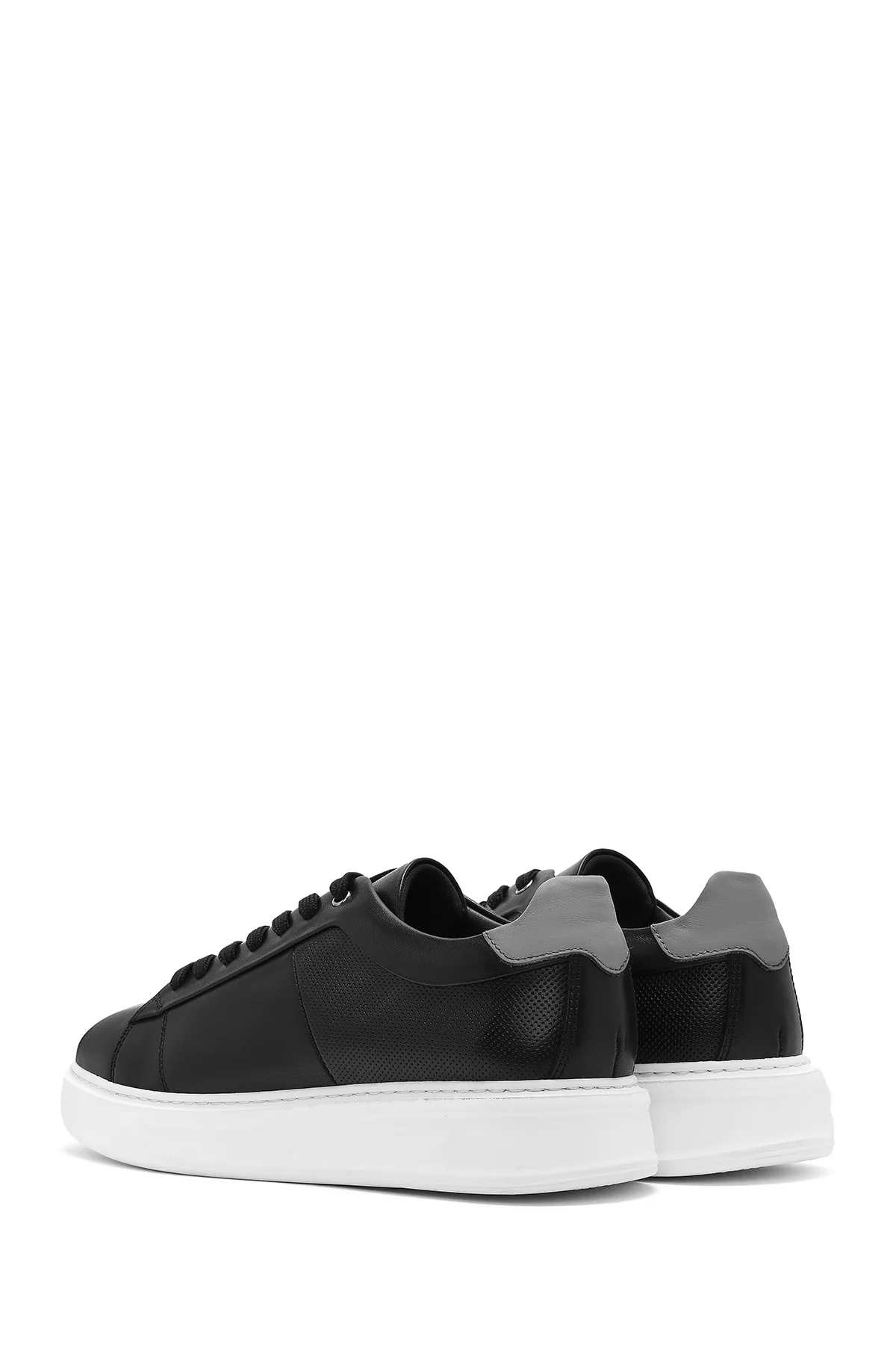 Erkek Siyah Bağcıklı Kalın Tabanlı Deri Sneaker - Image 6