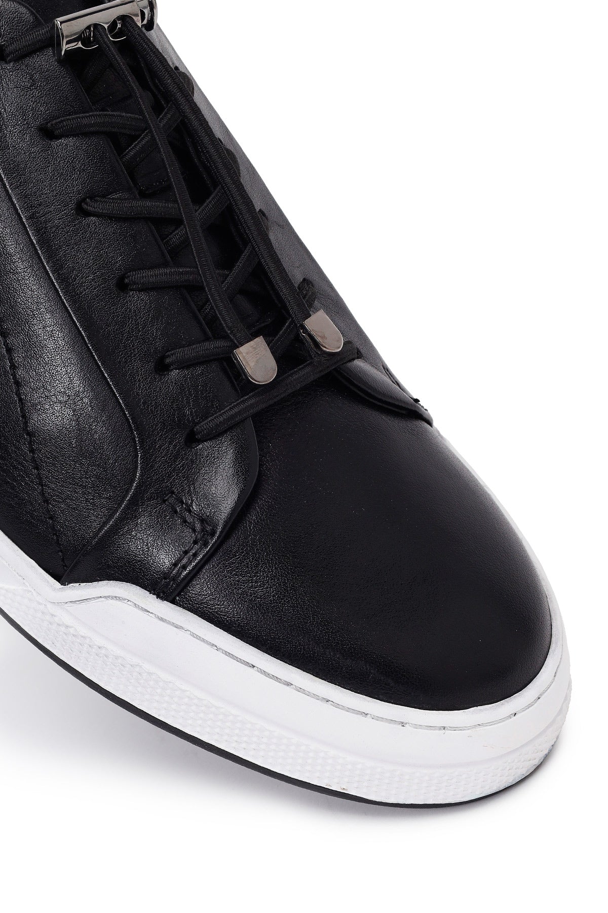 Erkek Siyah Bağcıklı Kalın Tabanlı Deri Sneaker - Image 10