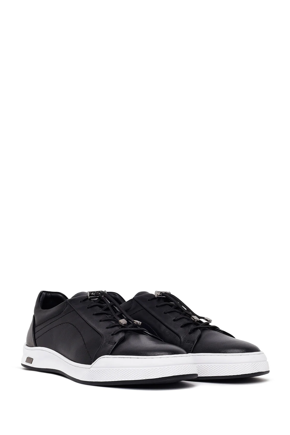Erkek Siyah Bağcıklı Kalın Tabanlı Deri Sneaker - Image 3