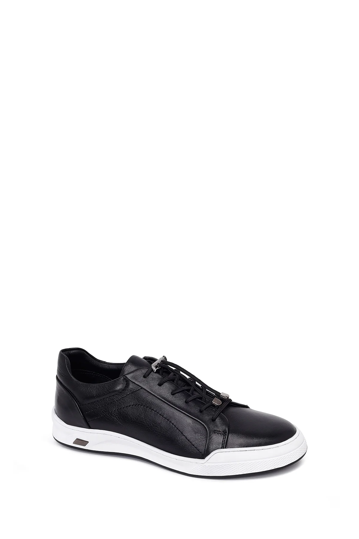 Erkek Siyah Bağcıklı Kalın Tabanlı Deri Sneaker - Image 8
