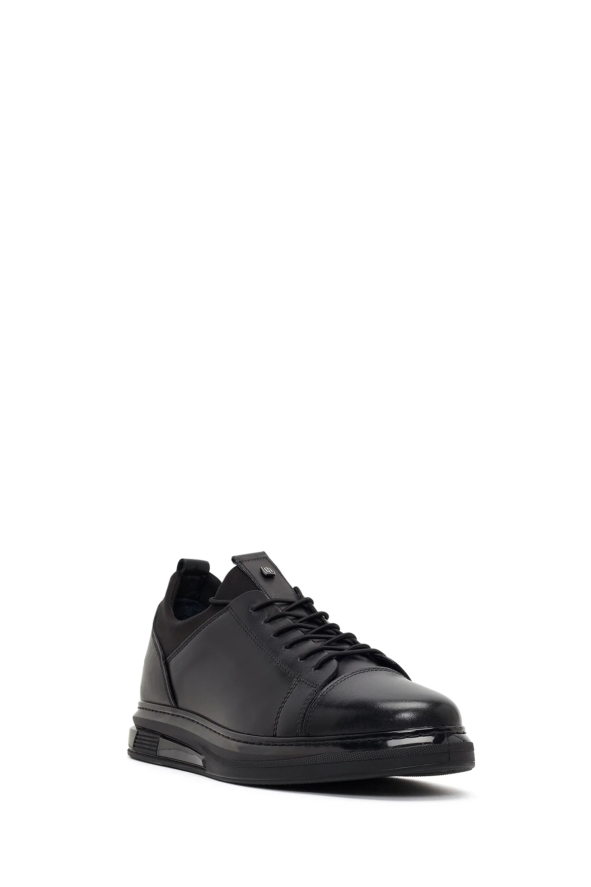 Erkek Siyah Bağcıklı Kalın Tabanlı Deri Sneaker - Image 7