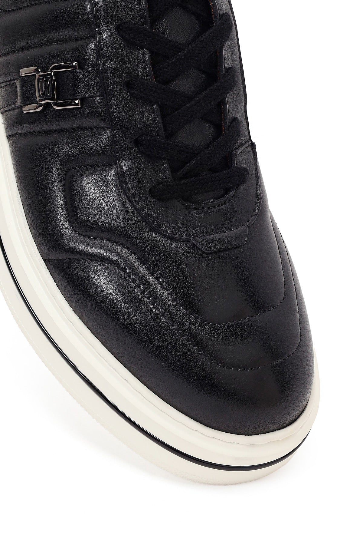 Erkek Siyah Bağcıklı Kalın Tabanlı Deri Sneaker - Image 9