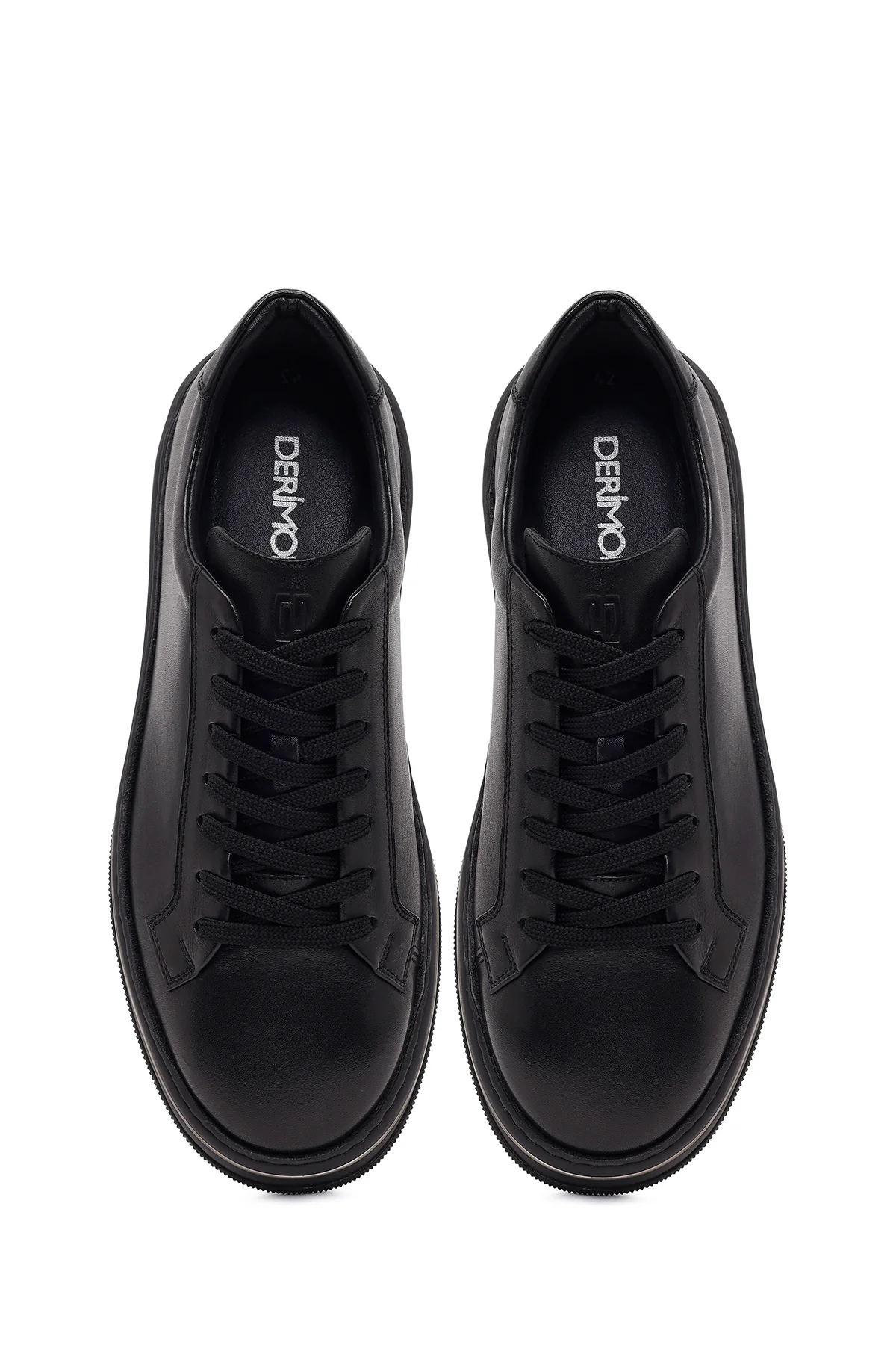 Erkek Siyah Bağcıklı Kalın Tabanlı Deri Sneaker - Image 4