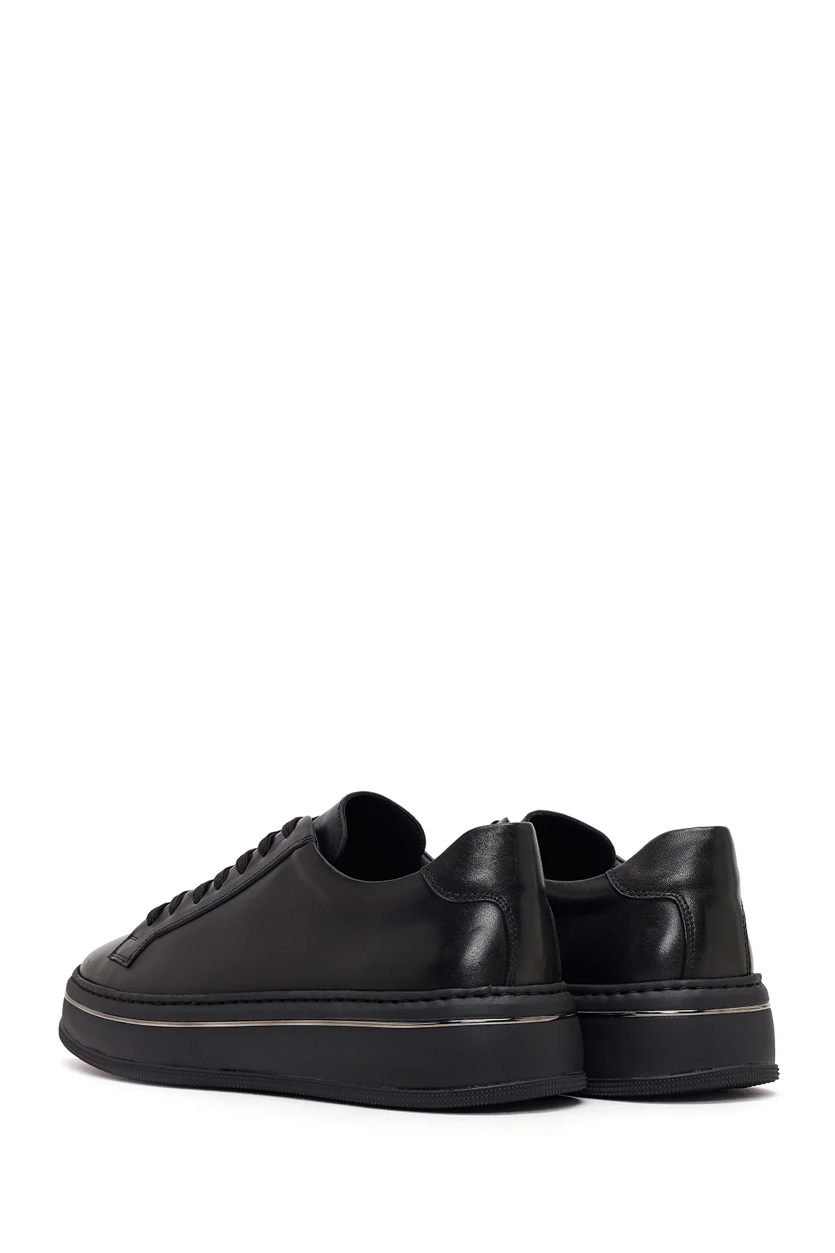 Erkek Siyah Bağcıklı Kalın Tabanlı Deri Sneaker - Image 6