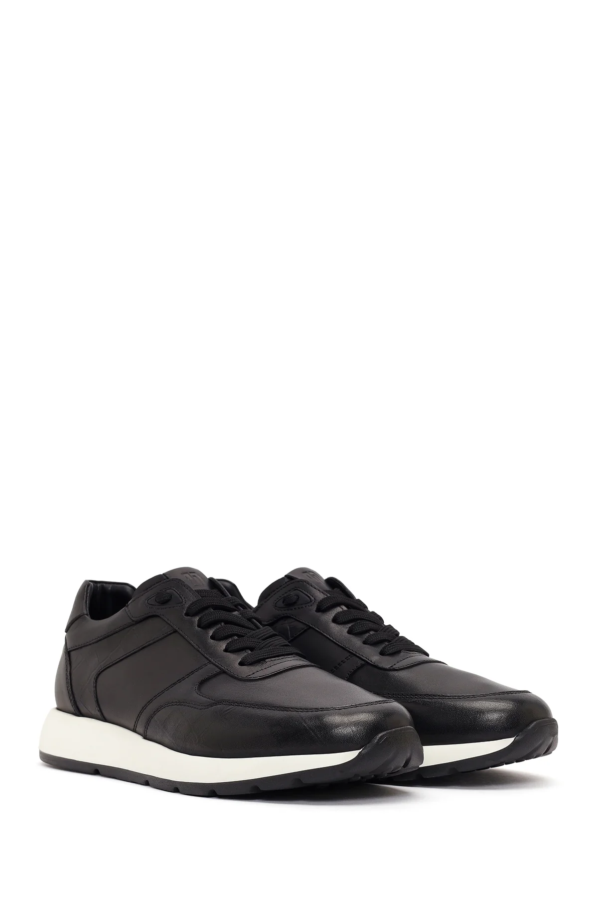 Erkek Siyah Bağcıklı Kalın Tabanlı Deri Sneaker - Image 2