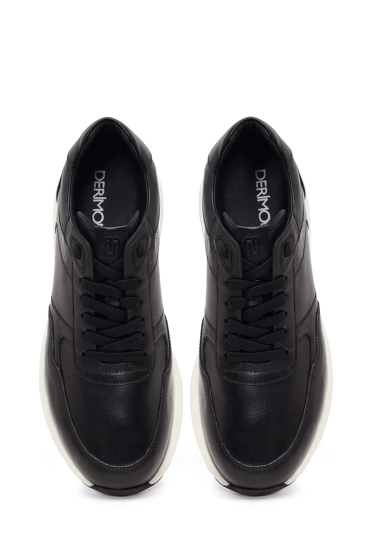 Erkek Siyah Bağcıklı Kalın Tabanlı Deri Sneaker - Image 4
