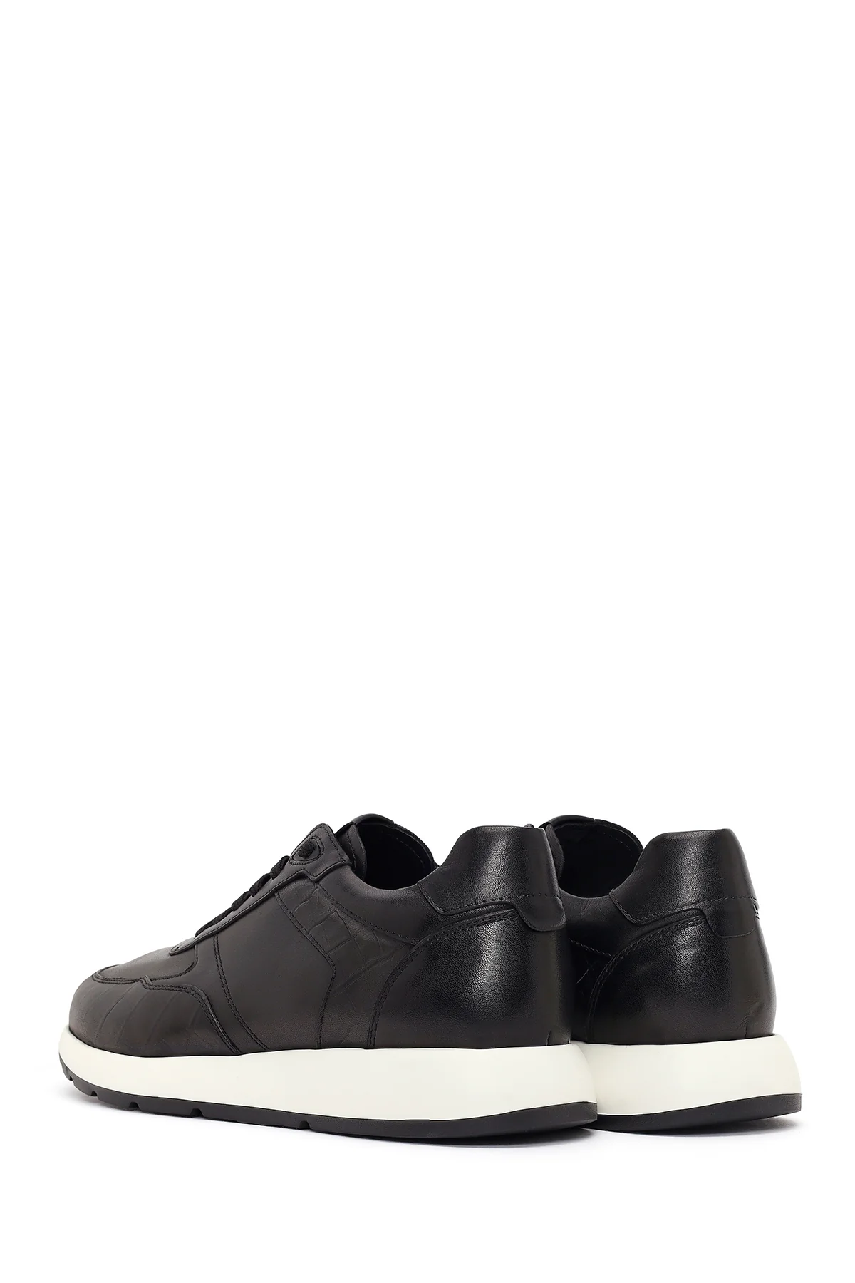 Erkek Siyah Bağcıklı Kalın Tabanlı Deri Sneaker - Image 6