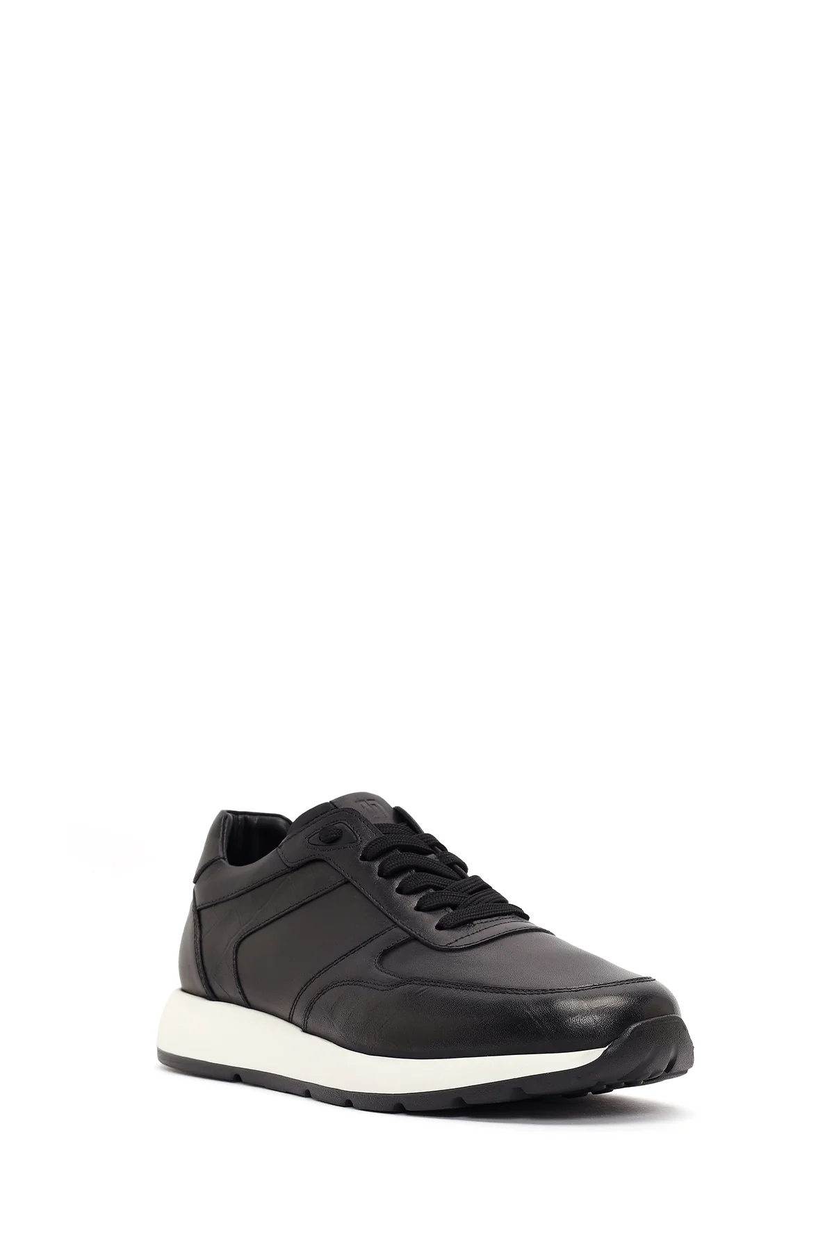 Erkek Siyah Bağcıklı Kalın Tabanlı Deri Sneaker - Image 7