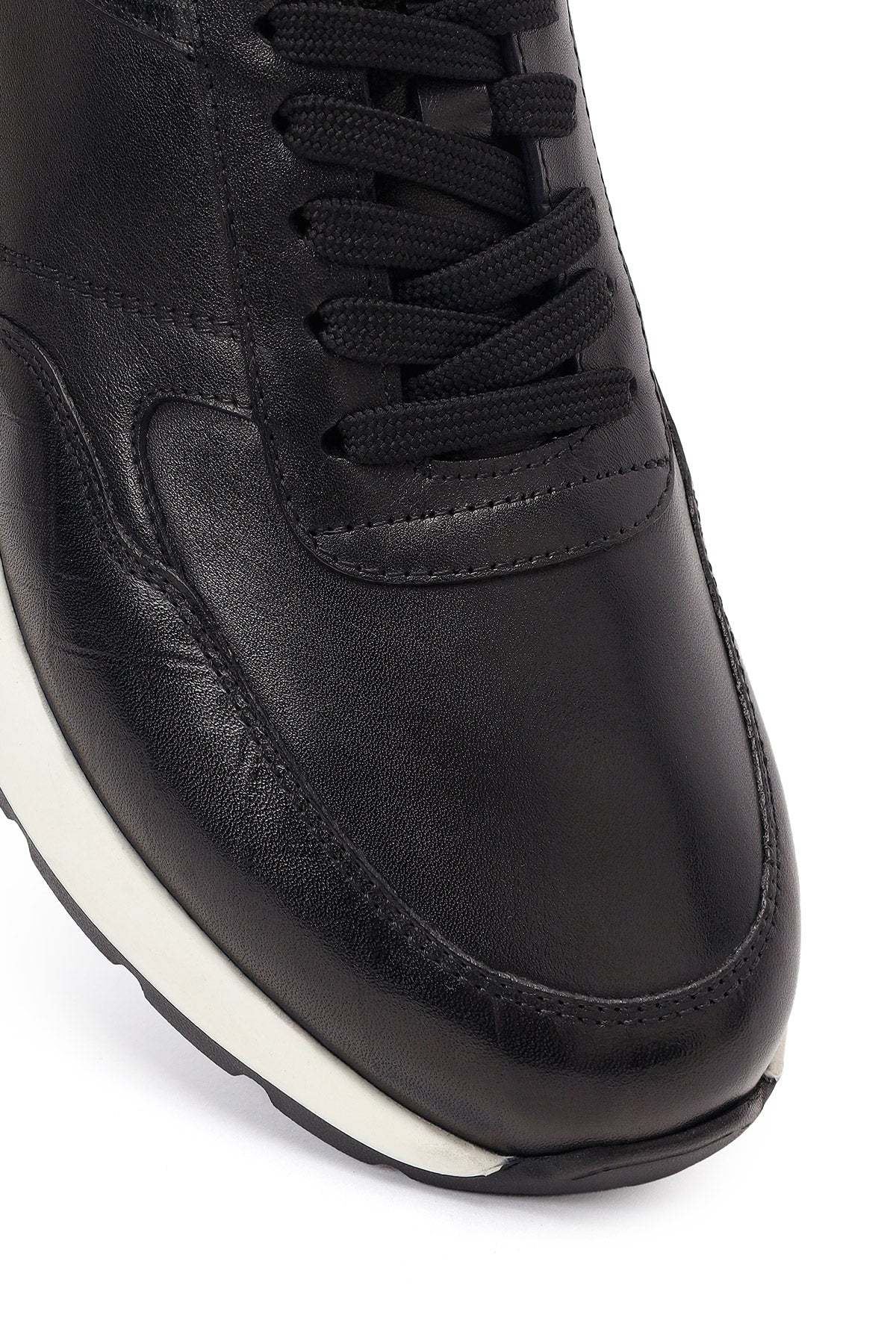 Erkek Siyah Bağcıklı Kalın Tabanlı Deri Sneaker - Image 9